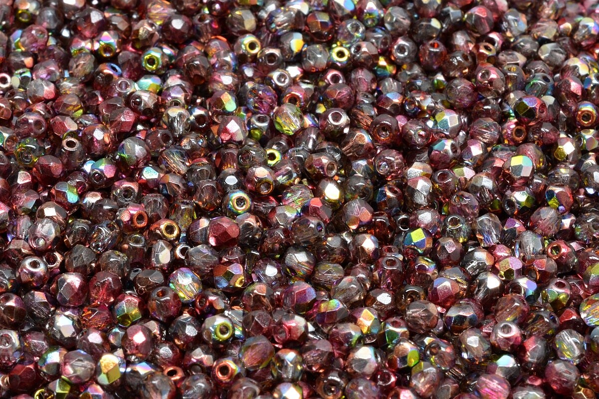3mm Czech Fire Polish Beads, Crystal Magic Red-Brown, 50 pieces