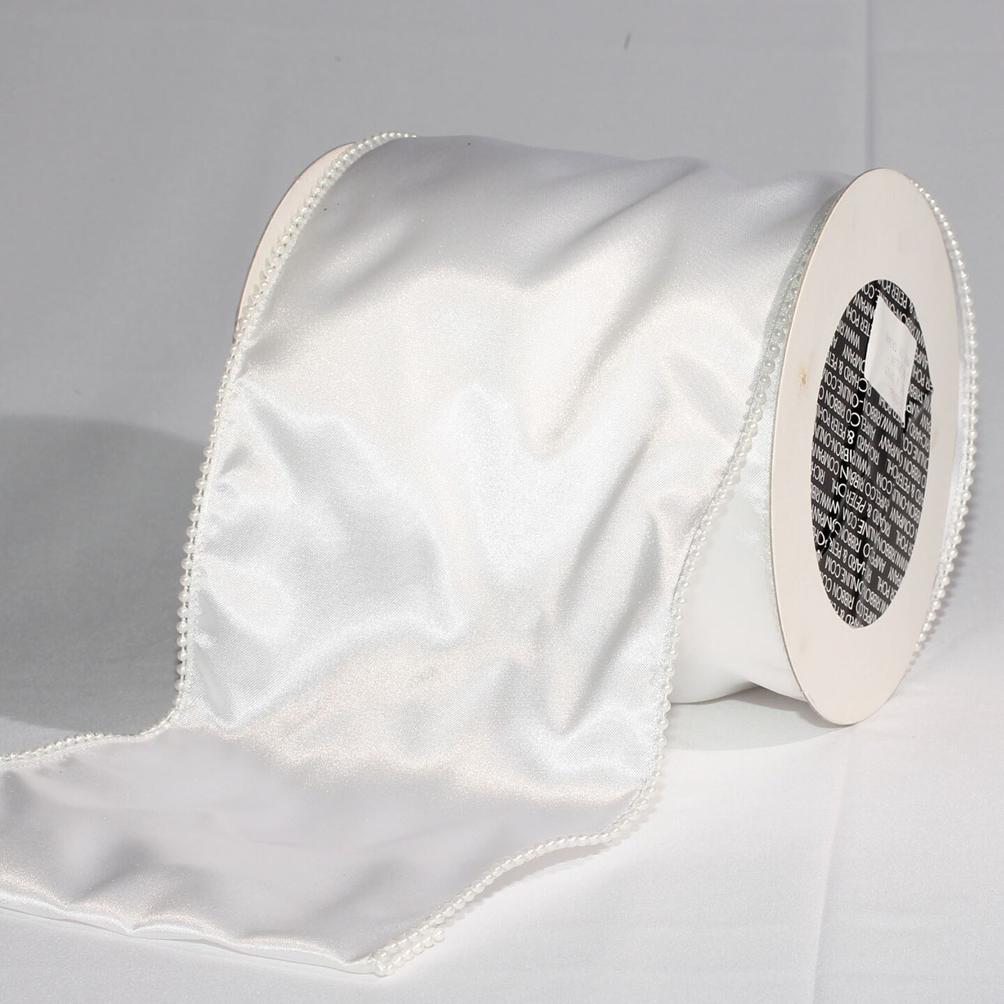 The Ribbon People White Pearl Edge Satin Wired Craft Ribbon 6" x 20 Yards