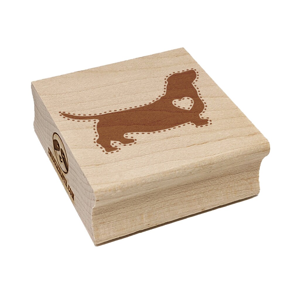 Basset Hound Dog with Heart Square Rubber Stamp for Stamping Crafting