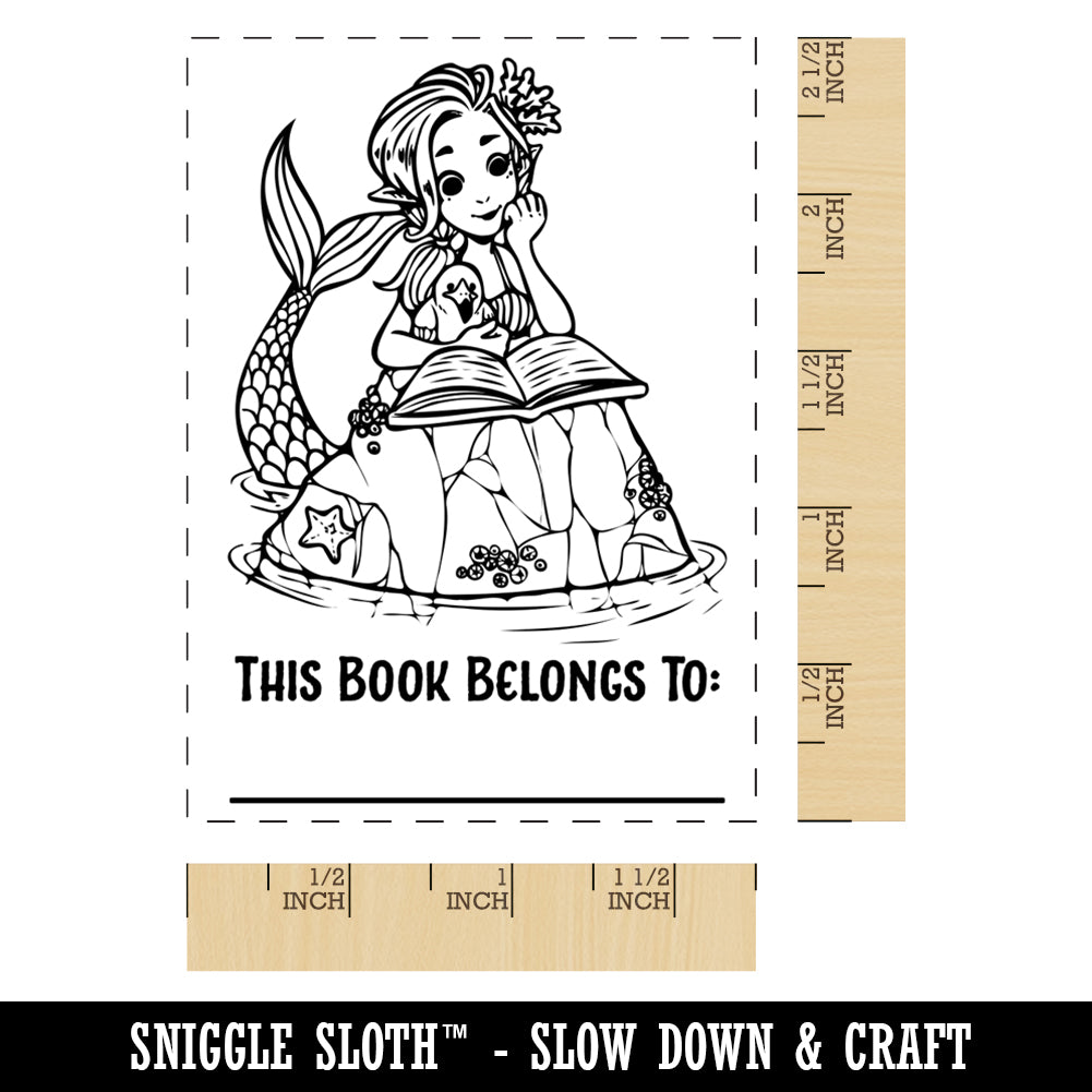 Mermaid Reading Book on Rock with Seagull Rectangle Rubber Stamp for Stamping Crafting