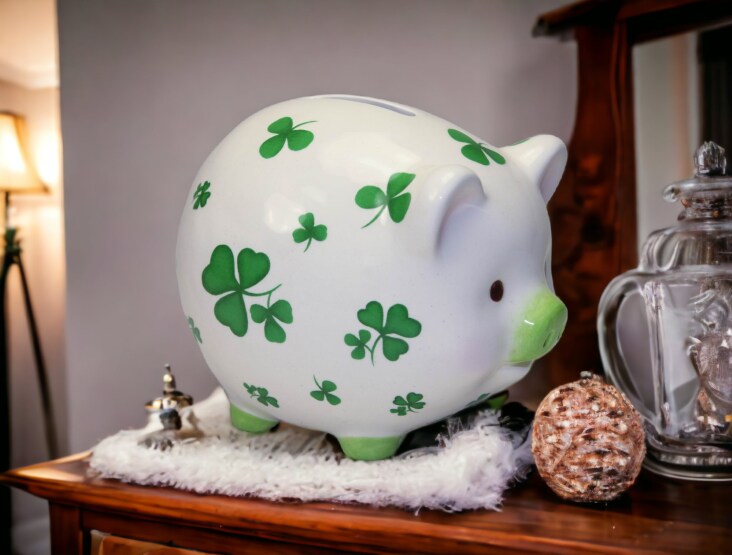 Ceramic Pig with Shamrock Design Piggy Bank, Home D&#xE9;cor, Gift for Her, Gift for Mom, Kitchen D&#xE9;cor, Irish Saint Patrick&#x2019;s Day D&#xE9;cor
