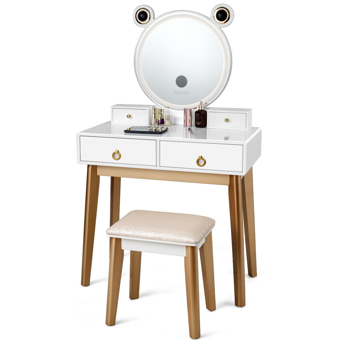 Gymax Makeup Dressing Vanity Table Set w/ Touch Screen Mirror