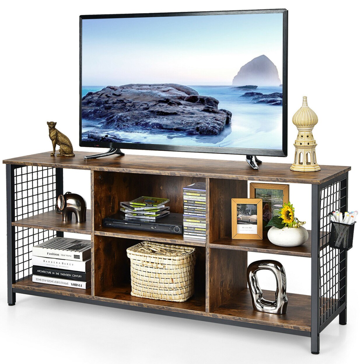 3-Tier Tv Stand For Tvs Up To 65 Entertainment Media Center W/Storage Basket