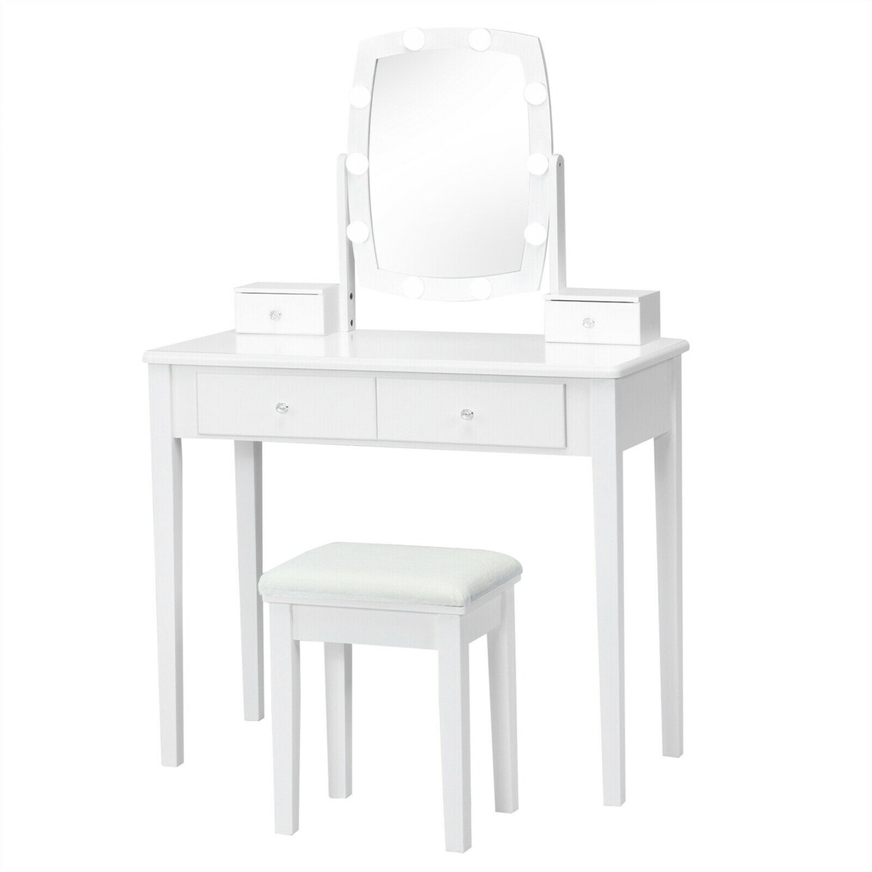 Vanity Table Set With Lighted Mirror Adjustable 10 Bulbs Dresser 4 Drawer