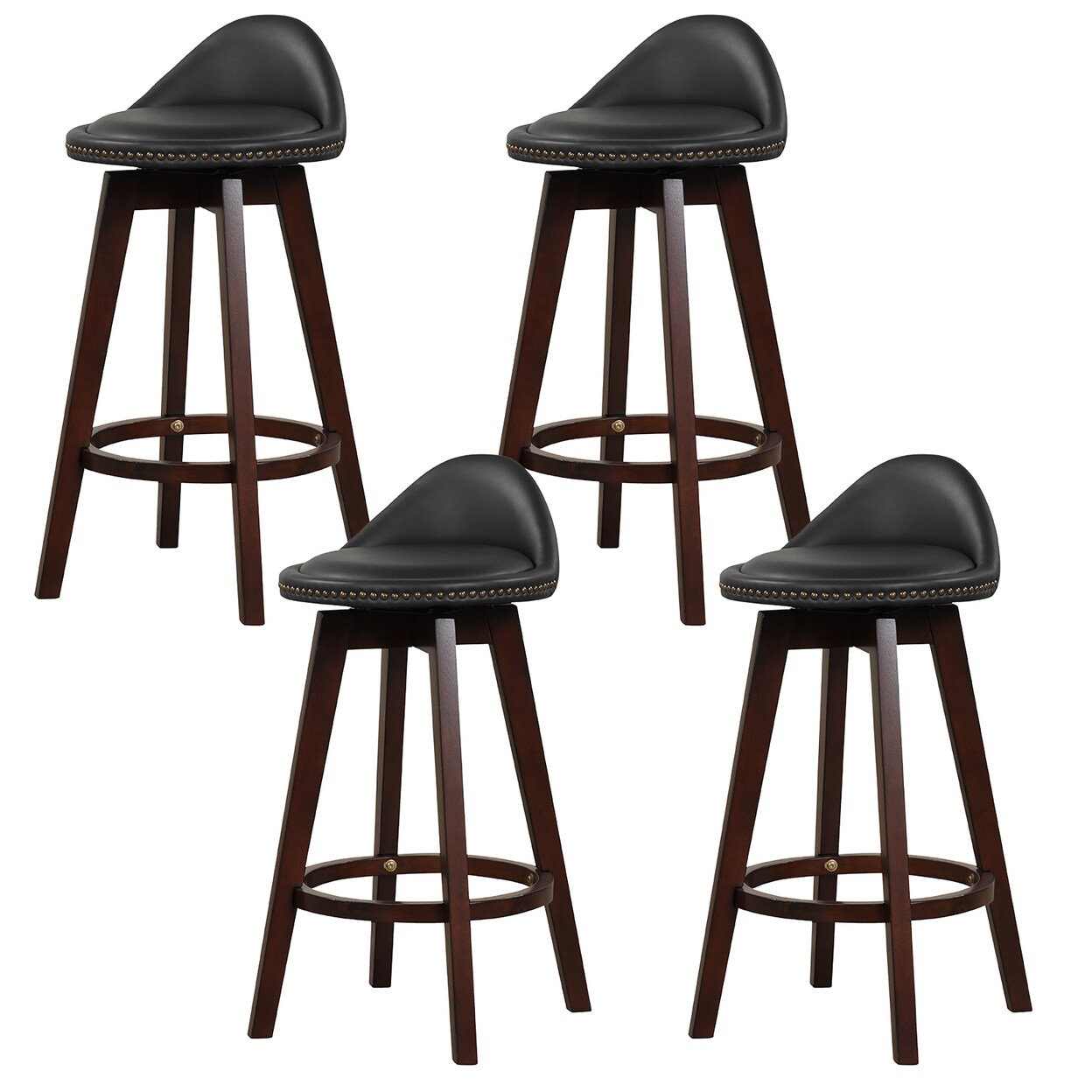 Gymax Set of 4 Swivel Bar Stools 29 Bar Height Stools w/ PVC Leather Cover Black