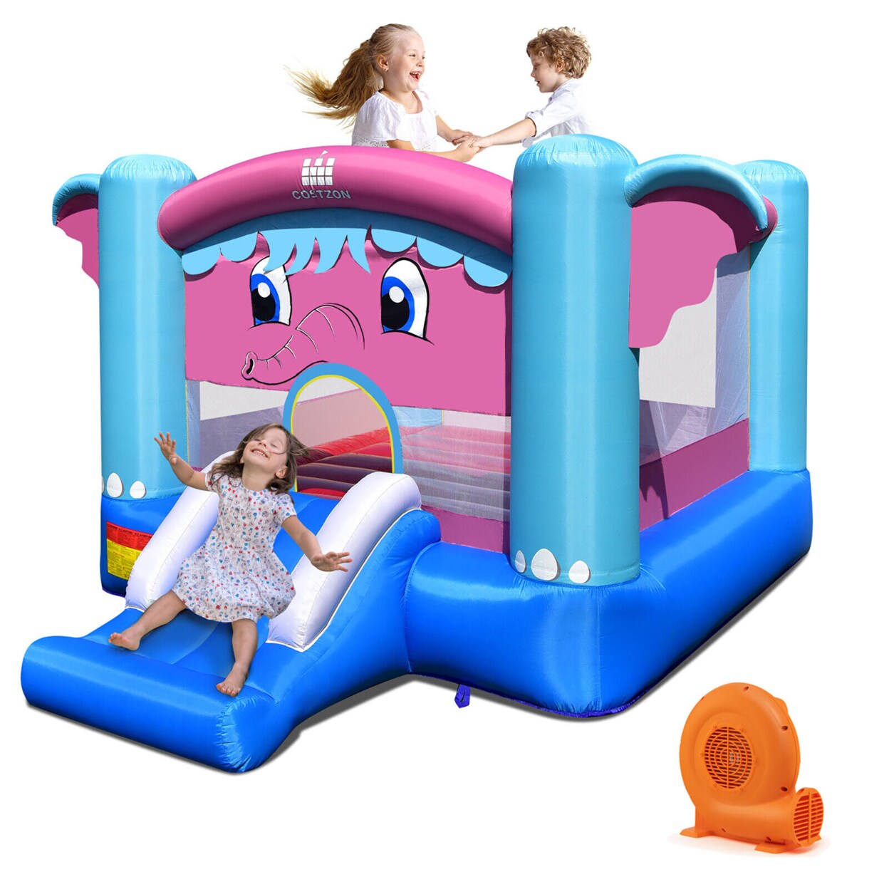 Inflatable Bounce House 3-In-1 Elephant Theme Inflatable Castle W/ 550W Blower