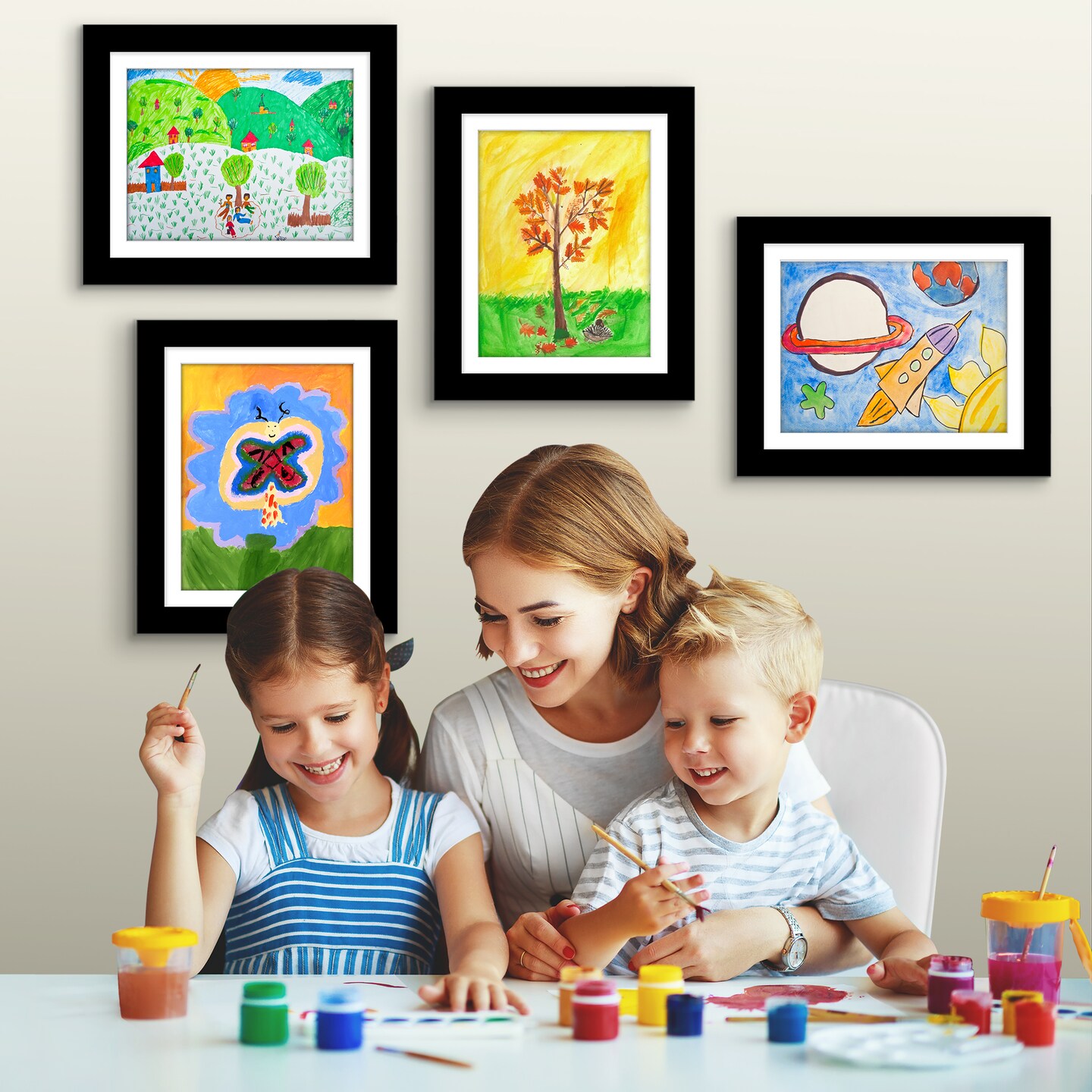 Americanflat 10x12.5 Kids Art Frame - Set of 4 - 8.5x11 with Mat or 10x12.5 without Mat - Kids Artwork Frame - Magnetic Frame Closure - Shatter Resistant Glass - Hanging Hardware