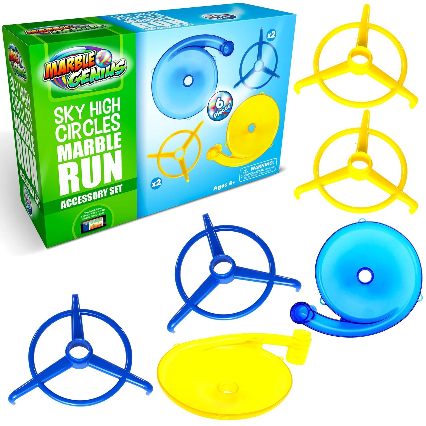 Marble Genius Sky High Circles Accessory Add-On Set - Take Your Marble Run to the Next Level &#x26; Create a Gravity-Defying Track Race Thrills with 6 Pieces of Towering, Twisty-Turny Fun, Perfect for Kids