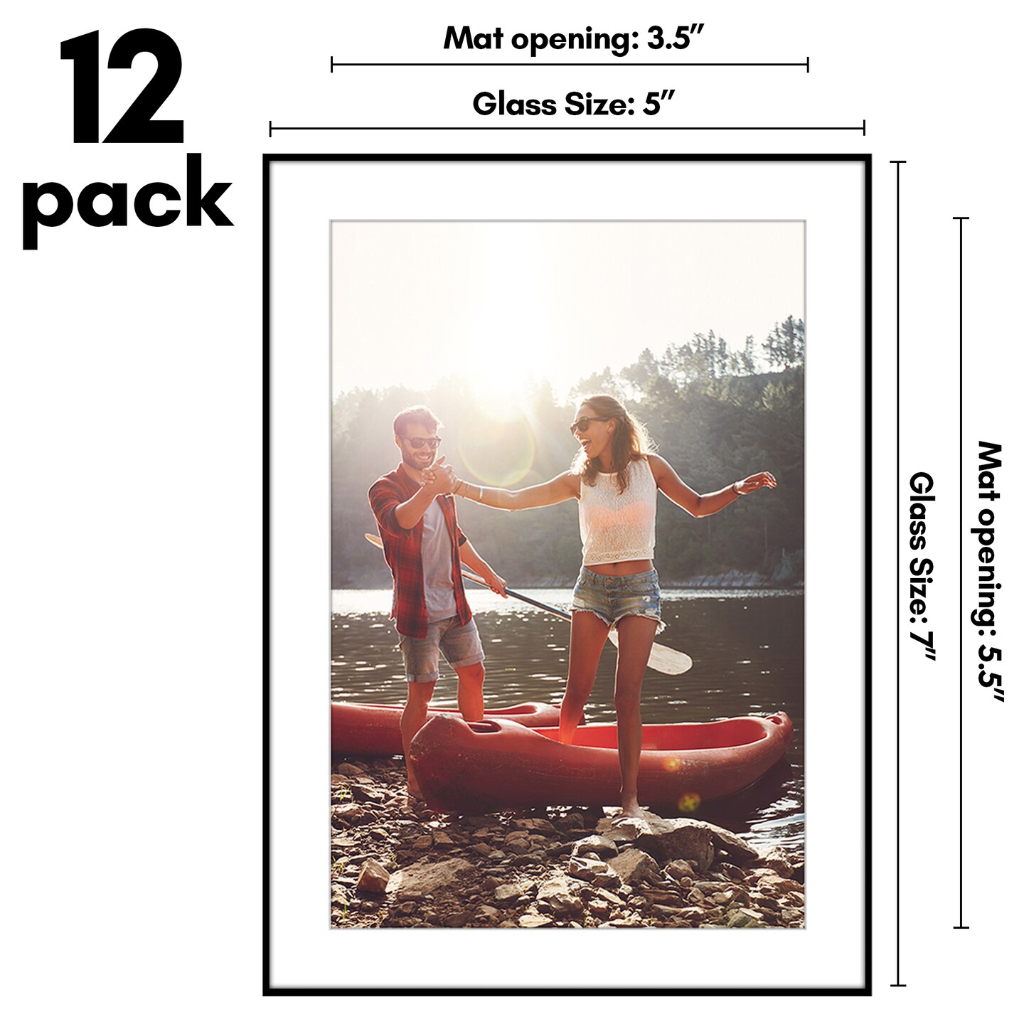 Americanflat 5x7 Front Loading Picture Frame Set - Set of 12 - 4x6 with Mat or 5x7 without Mat - Wall Decor Frames - Shatter Resistant Glass - Hanging Hardware with Snap-Out Easel - Black