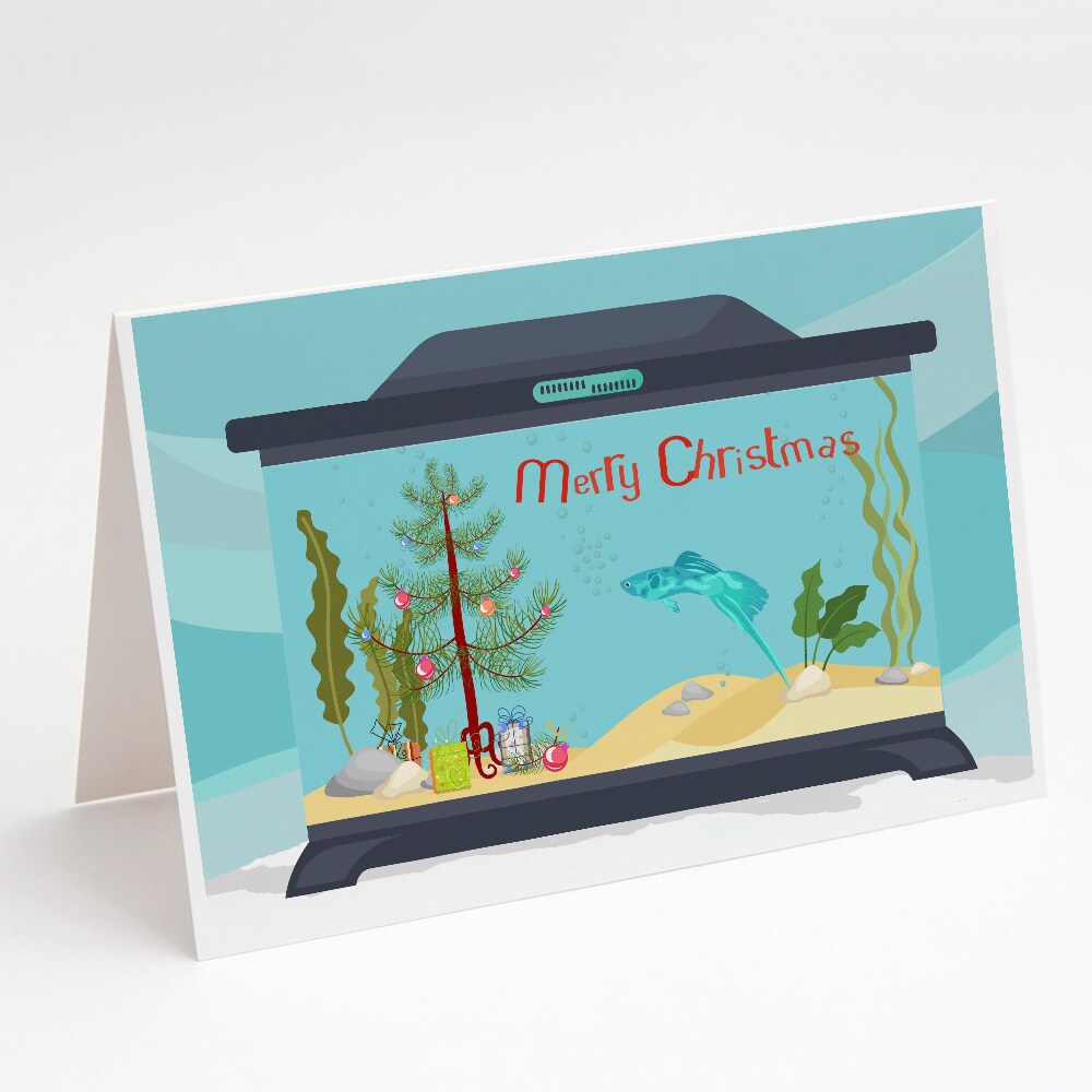 Caroline&#x27;s Treasures Sword Tail Guppy Merry Christmas Greeting Cards and Envelopes Pack of 8
