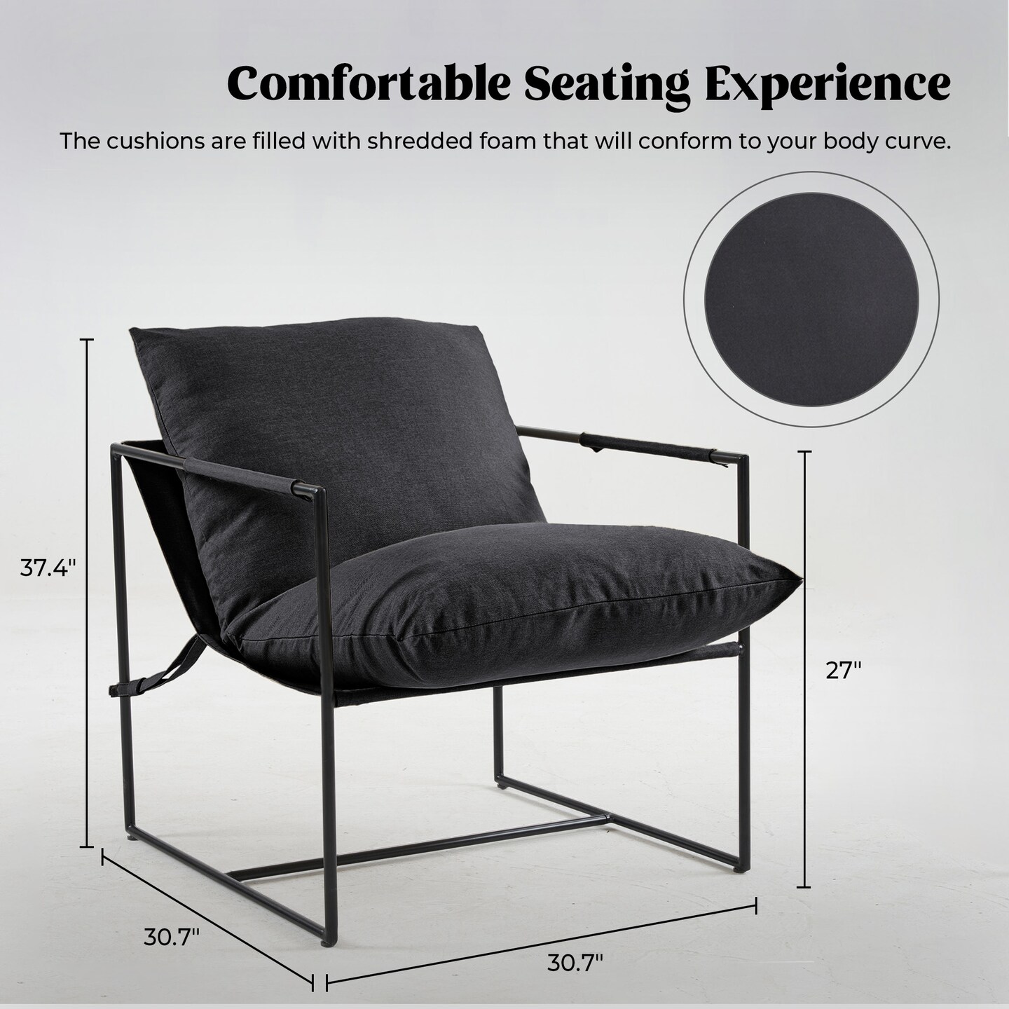 FERPIT Modern Metal Frame Sling Back Accent Chair Classic Black