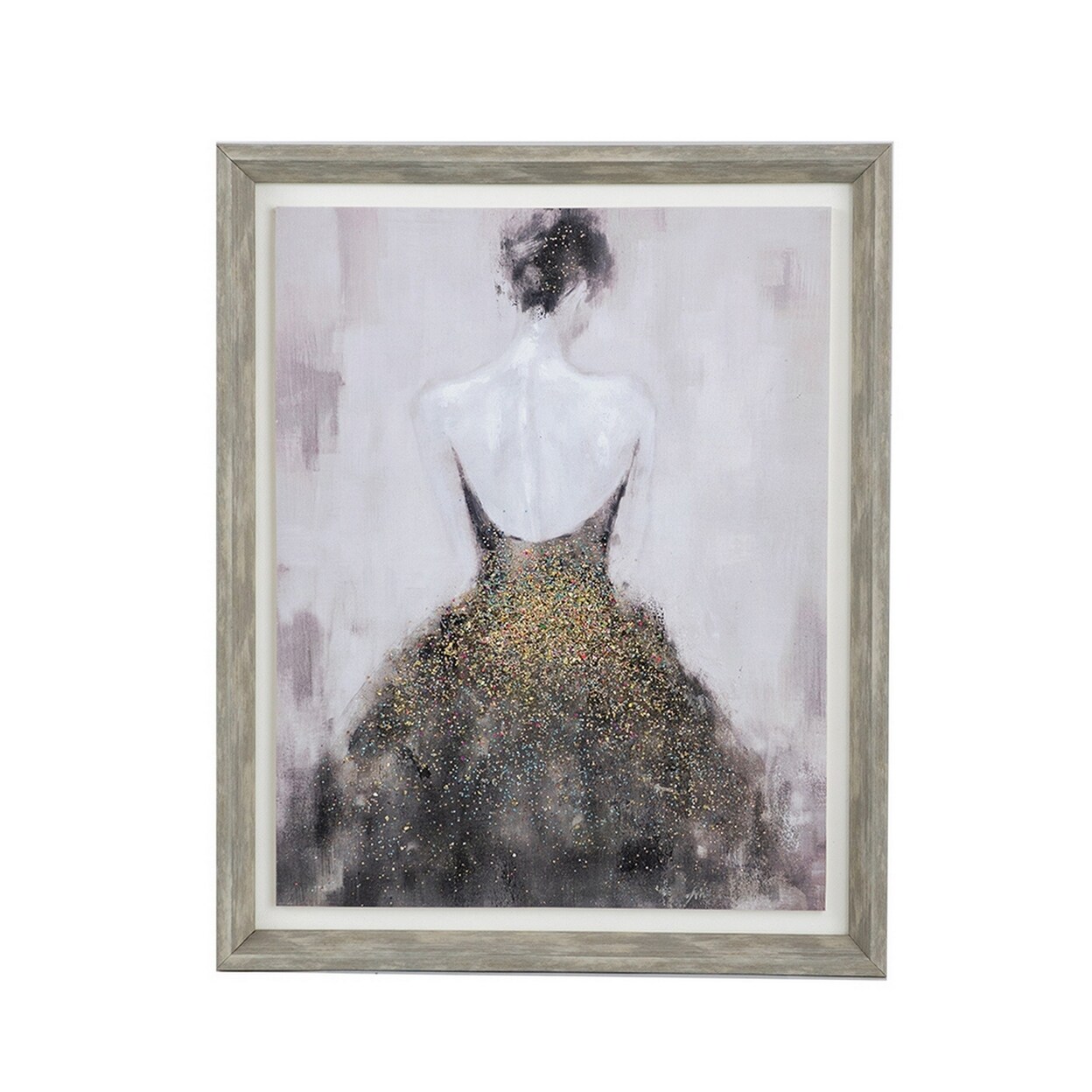 Saltoro Sherpi 17 x 21 Rectangular Framed Art, Elegant Woman Facing Away, Gold, White-