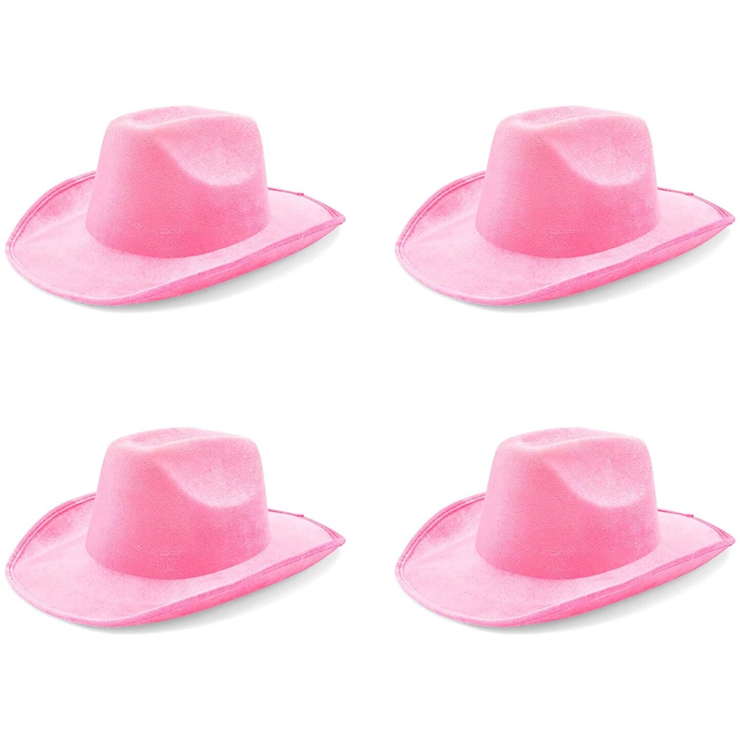 4-Pack Pink Felt Cowboy Hats - Bulk Pack of Cowboy Hats for Women, Girls, Men, Birthday, Party, Bachelorette (Adult Size)