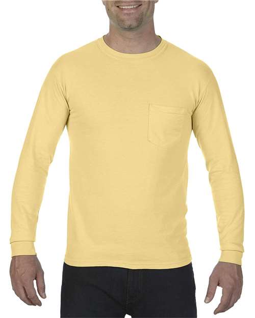 Comfort Colors® Garment-Dyed Heavyweight Crewneck Long Sleeve Pocket T-Shirt