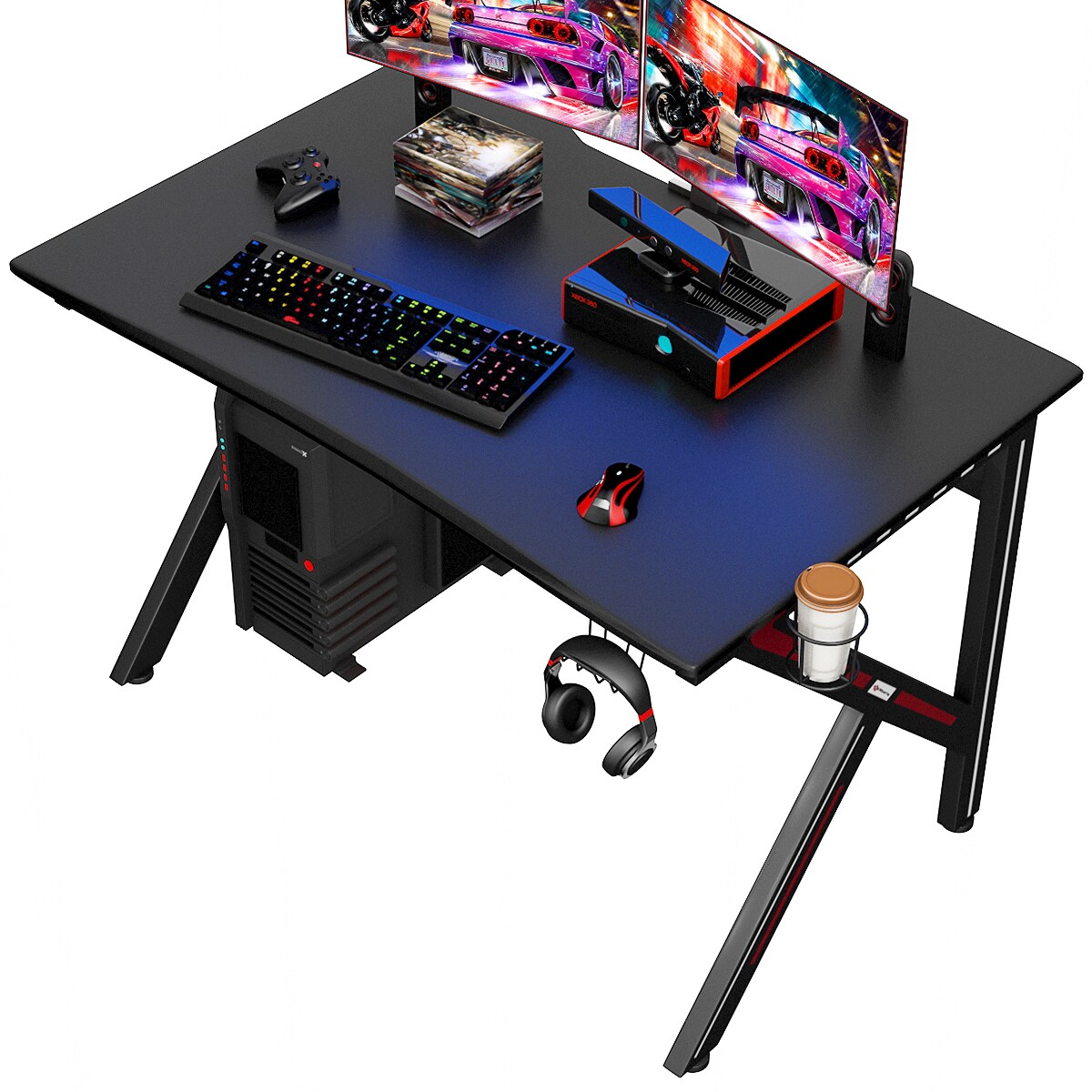 Costway Gaming Desk Gamers Computer Table E-Sports K-Shaped W/ Cup Holder Hook Home New