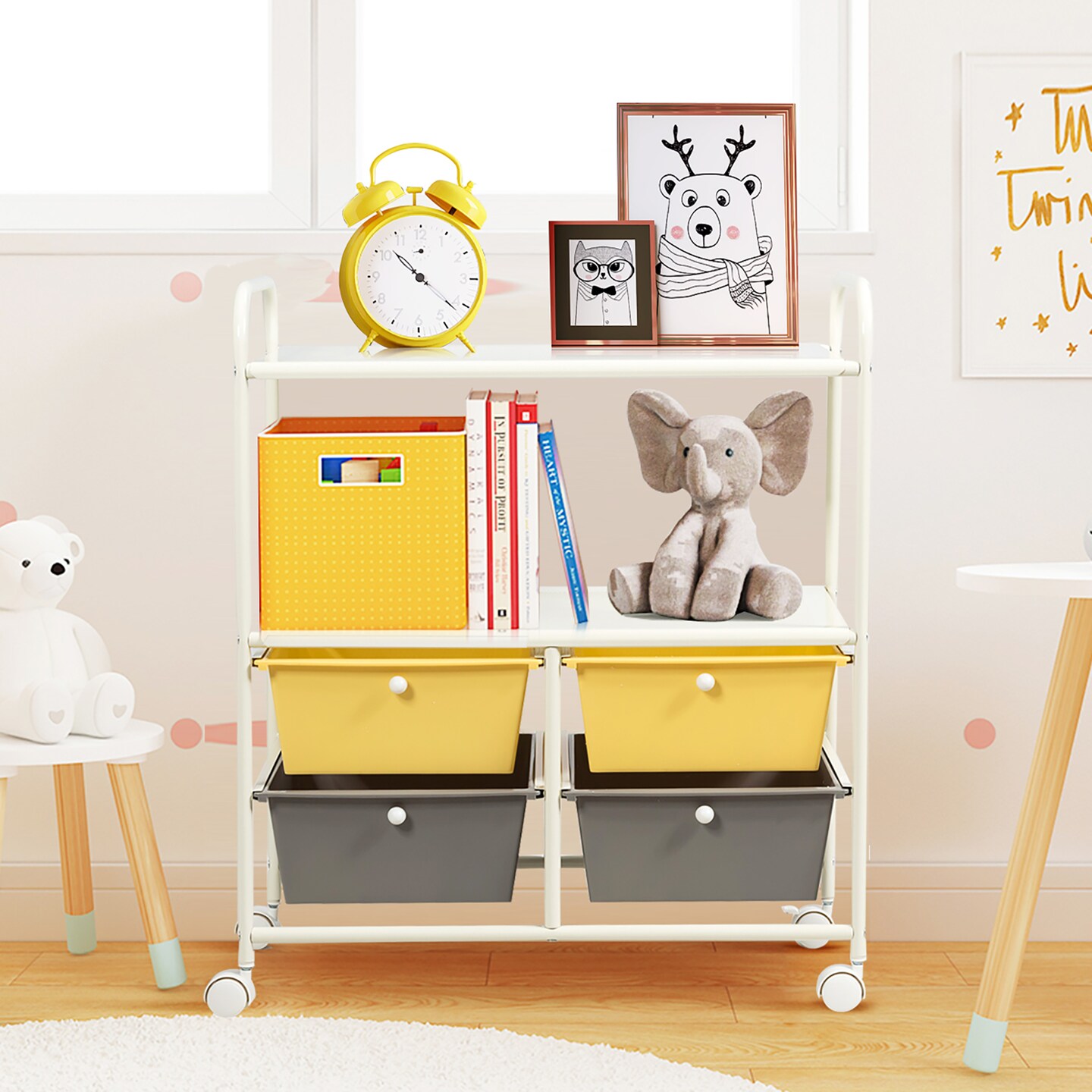 Costway Rolling Storage Cart w/4 Drawers 2 Shelves Metal Rack Shelf Utility Organizer