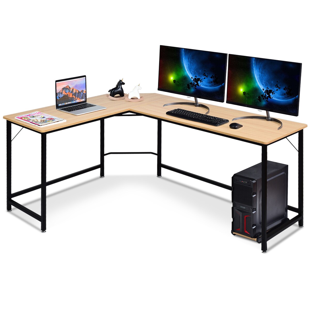 Costway L-Shaped Computer Desk Corner Workstation Study Gaming Table Home Office
