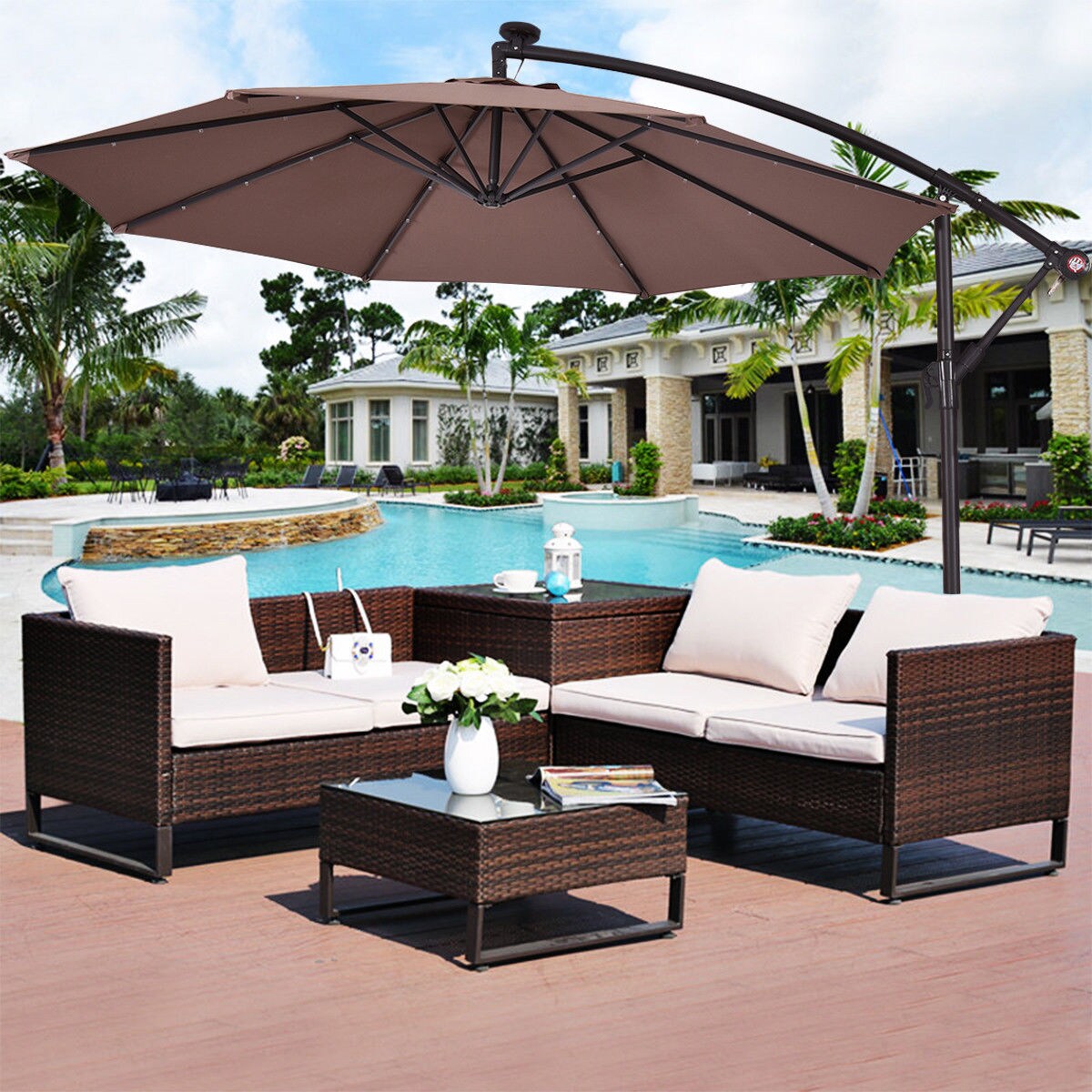 10 hanging umbrella patio sun shade offset Best Choice Products 10ft Solar LED Outdoor Market w/ Adjustable Tilt reliable support 1.9 metal pole for robust construction Premium polyester fabric canopy that is sun GarveeLife 10 ft Offset Patio