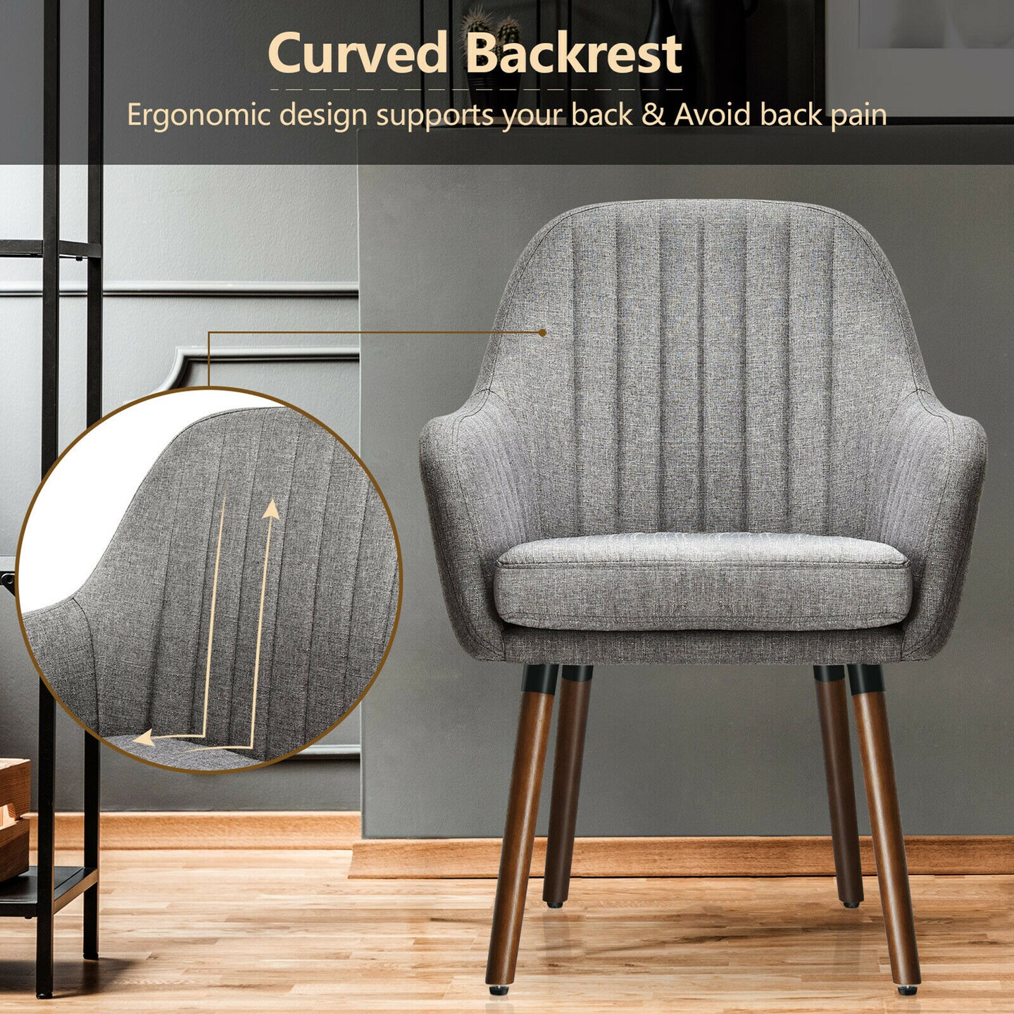 Costway Set of 2 Accent Chairs Fabric Upholstered Armchairs w/Wooden Legs Beige/Gray