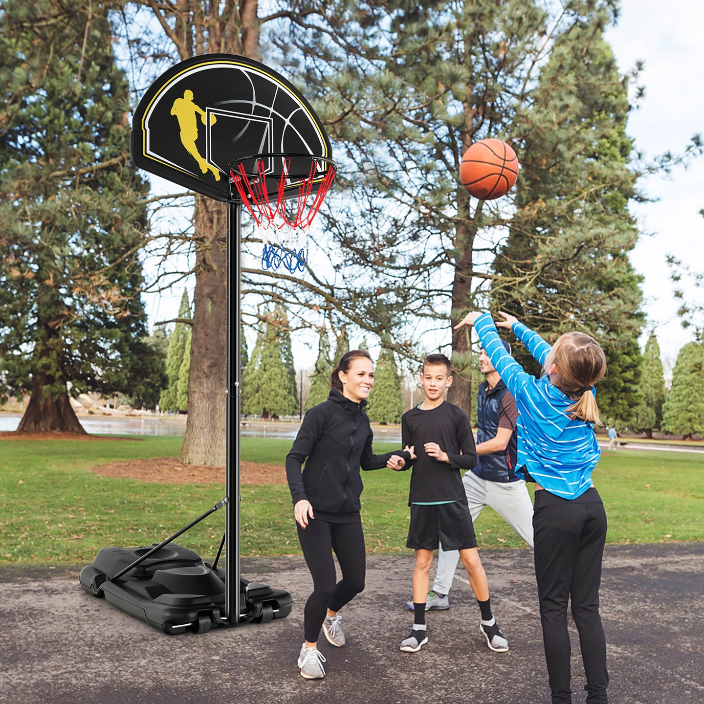 Costway 4.25-10FT Portable Adjustable Basketball Goal Hoop System with 2 Nets Fillable Base