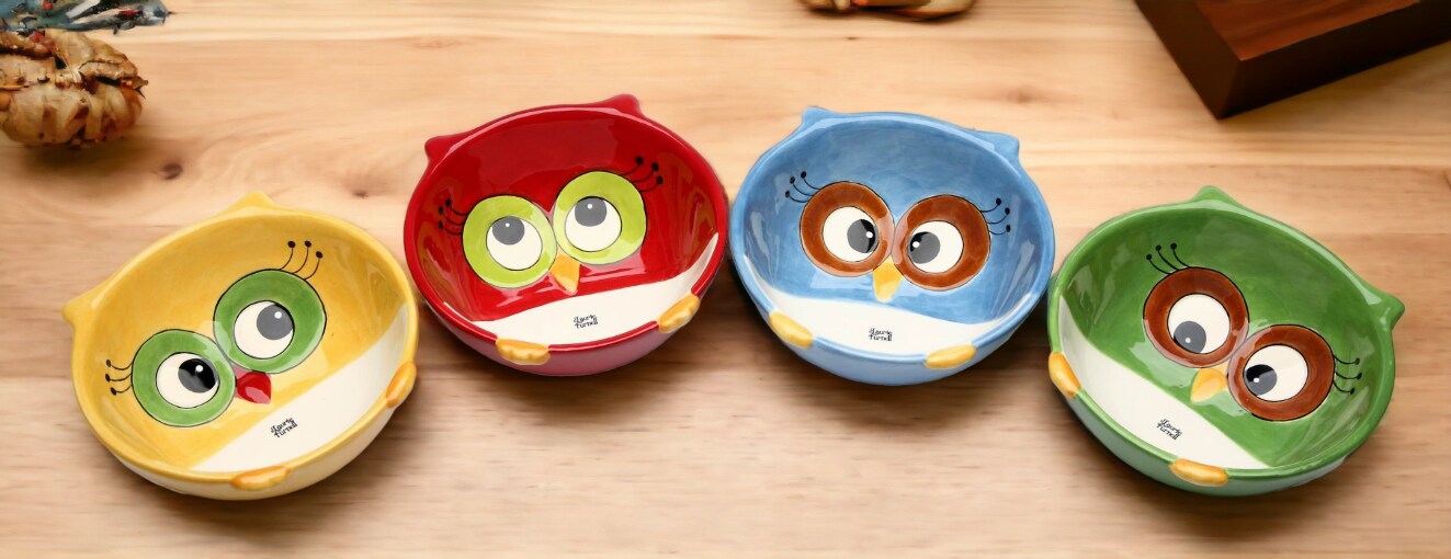 Ceramic Set Of 4 Owl Bowls, Home D&#xE9;cor, Gift for Her, Gift for Mom, Kitchen D&#xE9;cor, Birdwatcher Gift