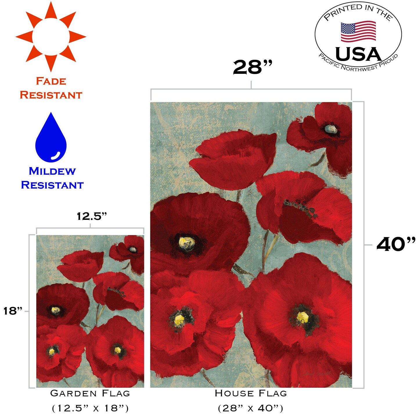 Red Painted Poppies Decorative Flower Flag