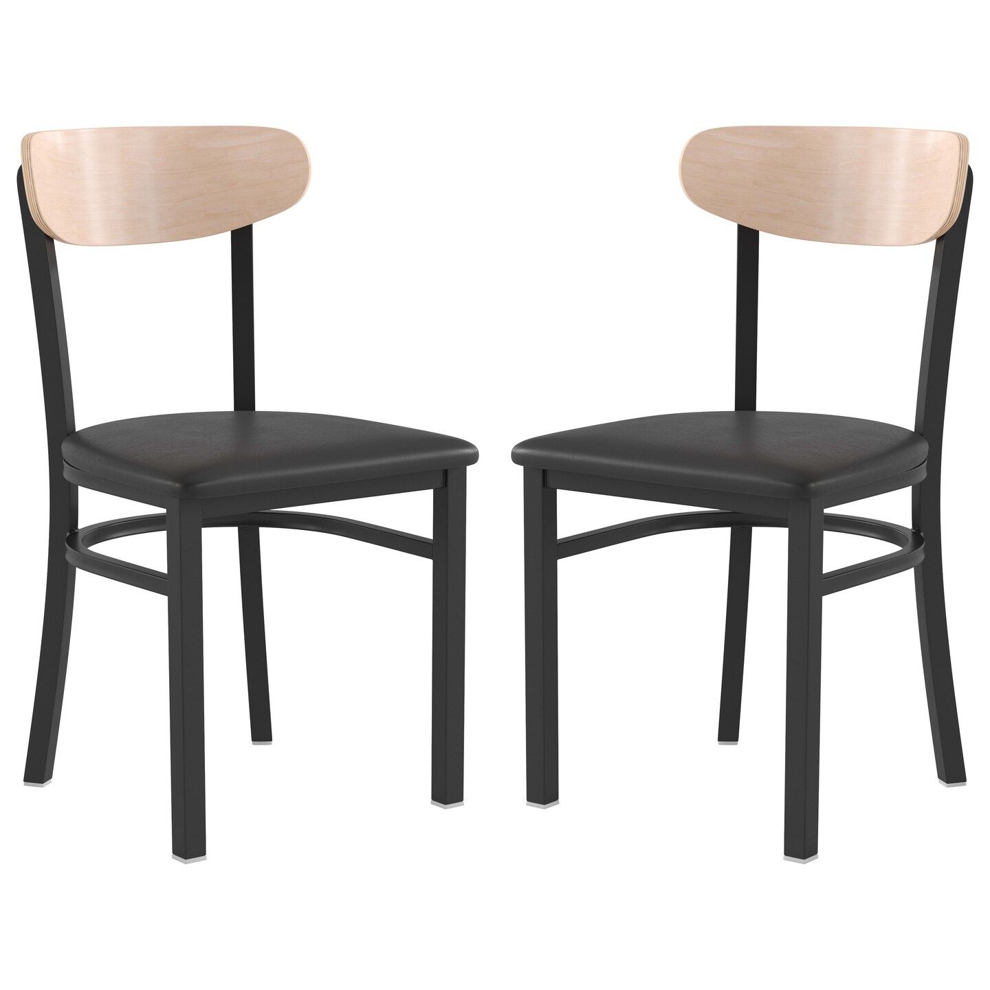 Emma and Oliver Yara Industrial Dining Chair with Rolled Steel Frame and Solid Wood Seat - 500 lbs. Static Weight Capacity