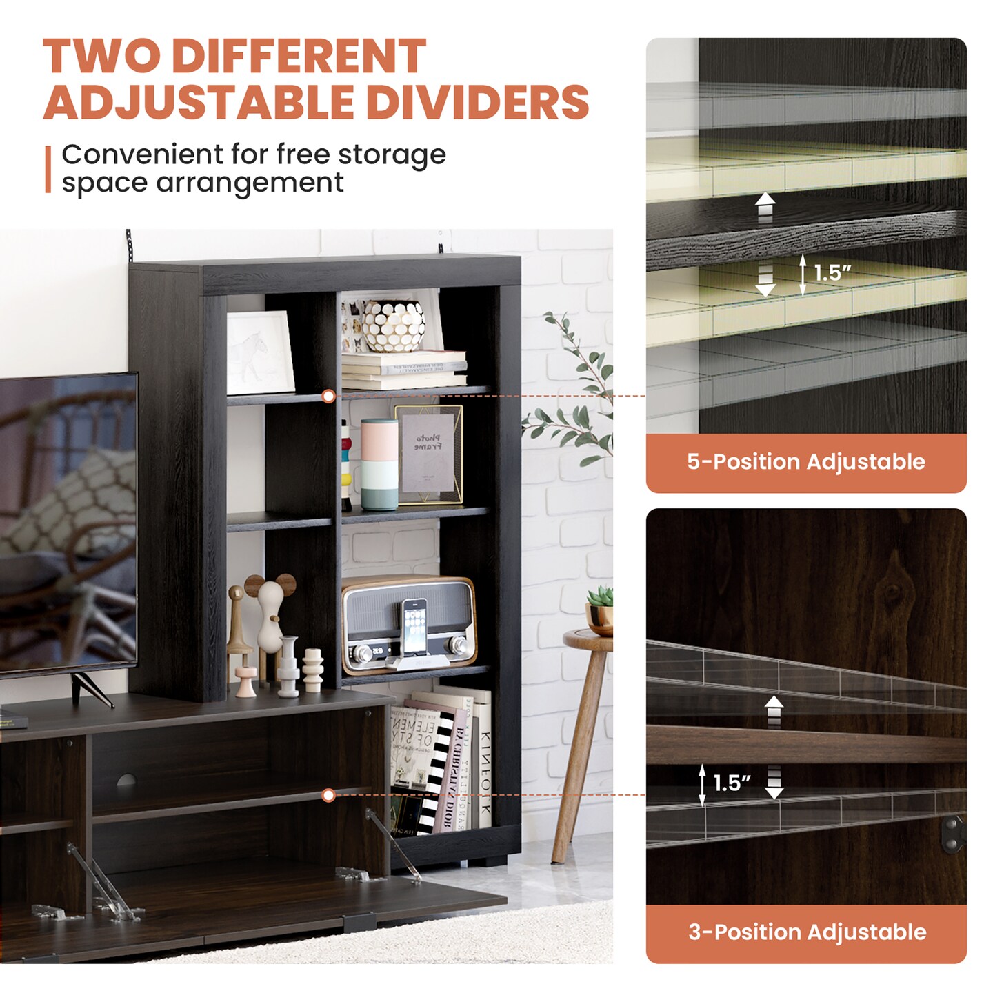Costway 2-in-1 TV Stand Entertainment Center w/ 4-tier Bookcase Adjustable Shelf