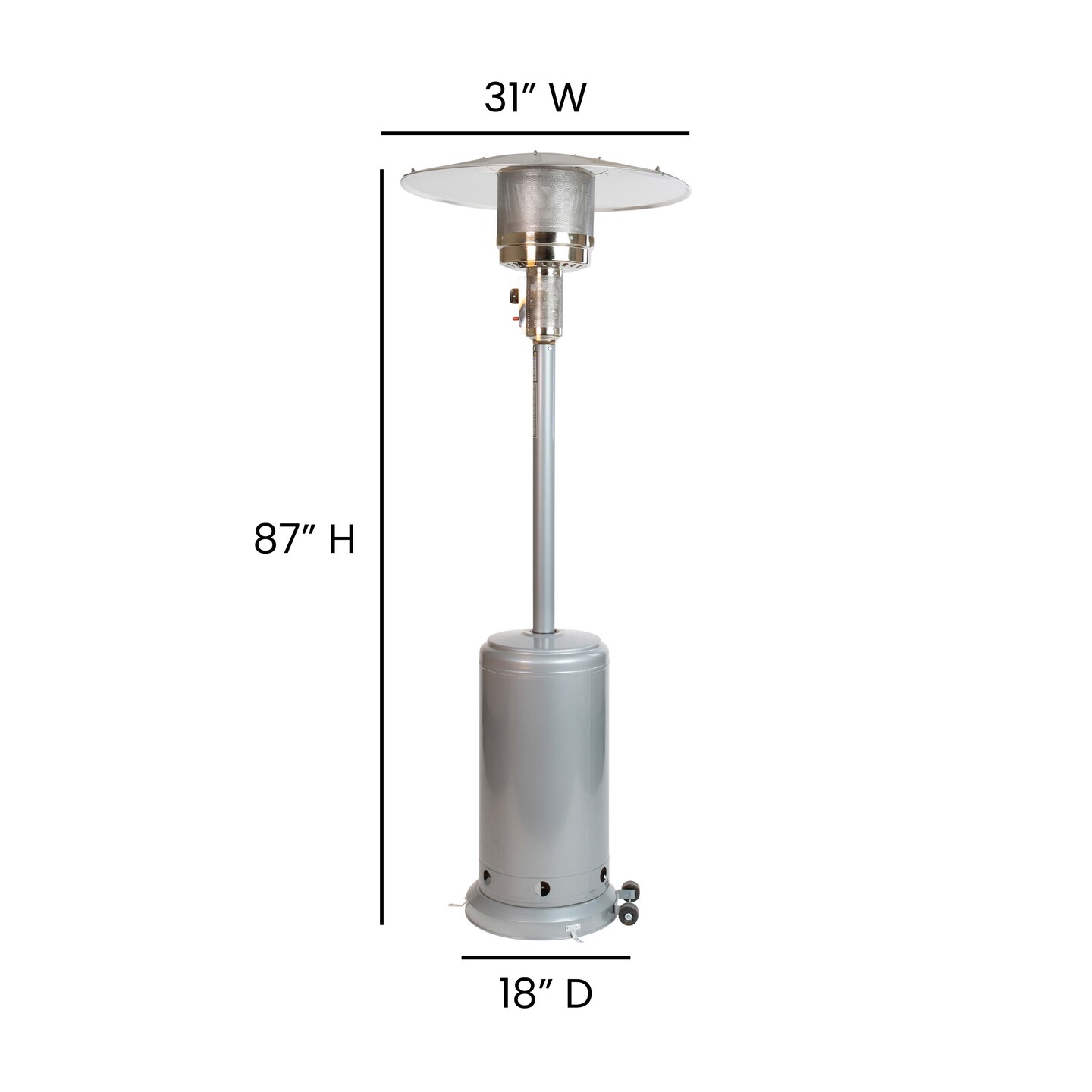 Merrick Lane Stainless Steel 7.5' Tall 40,000 BTU Outdoor Propane Patio Heater with Wheels