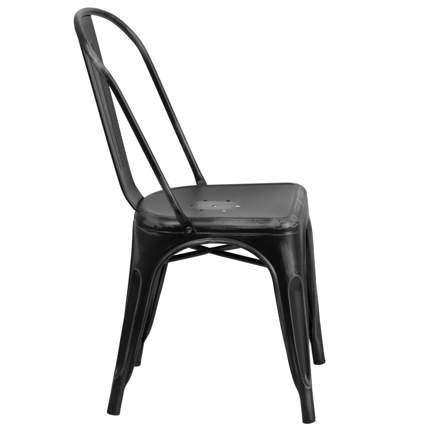 Merrick Lane Banks Indoor/Outdoor Stacking Metal Dining Chair with Single Slat Back and Distressed Powder Coated Finish