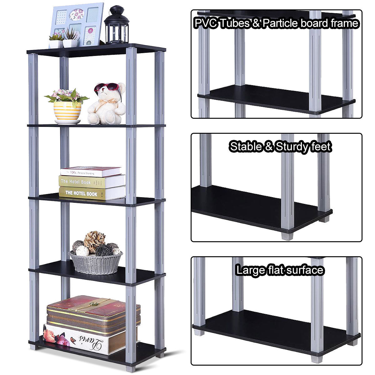 Costway 5-Tier Multi-Functional Storage Shelves Rack Display Bookcase Home Furni Black