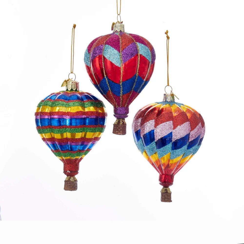 KSA Pack of 12 Red and Blue Hot Air Balloon Christmas Ornaments 4.25&#x22;