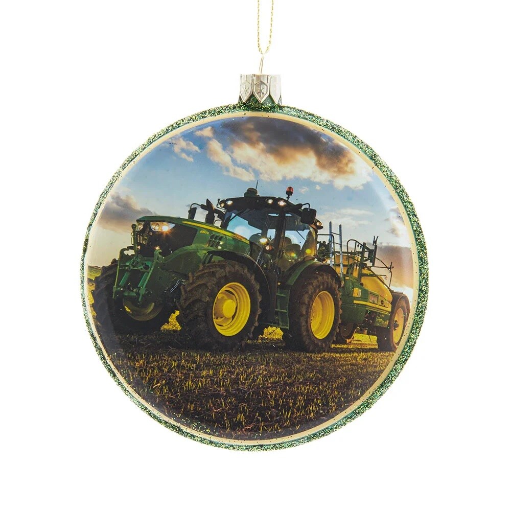 KSA Pack of 24 John Deere Blow Mold Disc Christmas Ornaments 4&#x22; (100mm)