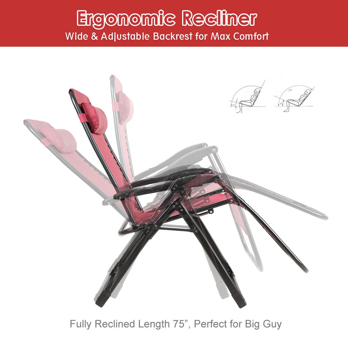 Costway Oversize Lounge Chair Patio Heavy Duty Folding Recliner