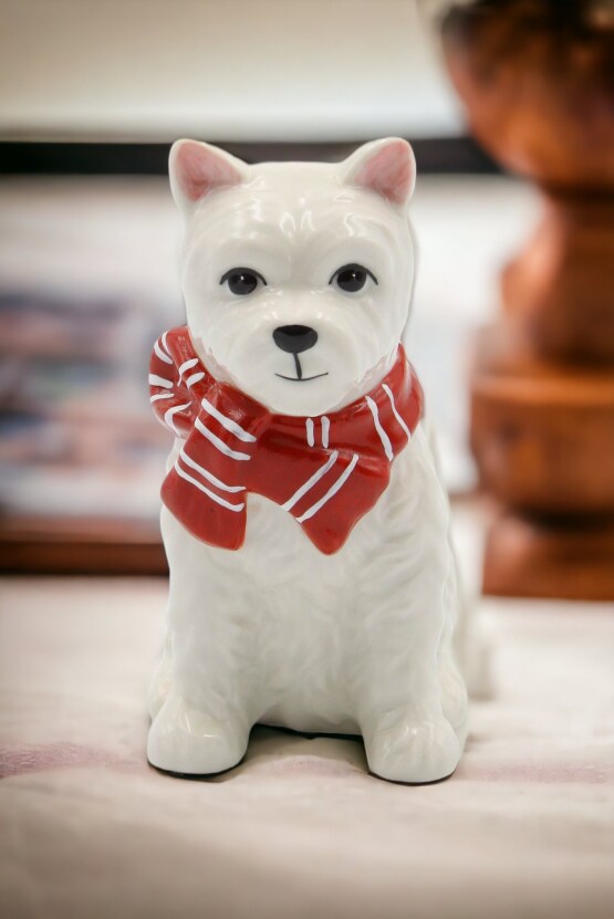 Ceramic Westie Dog with Red Scarf Figurine, Home D&#xE9;cor, Gift for Her, Gift for Mom, Dog Lover Gift, Pet Loss Gift