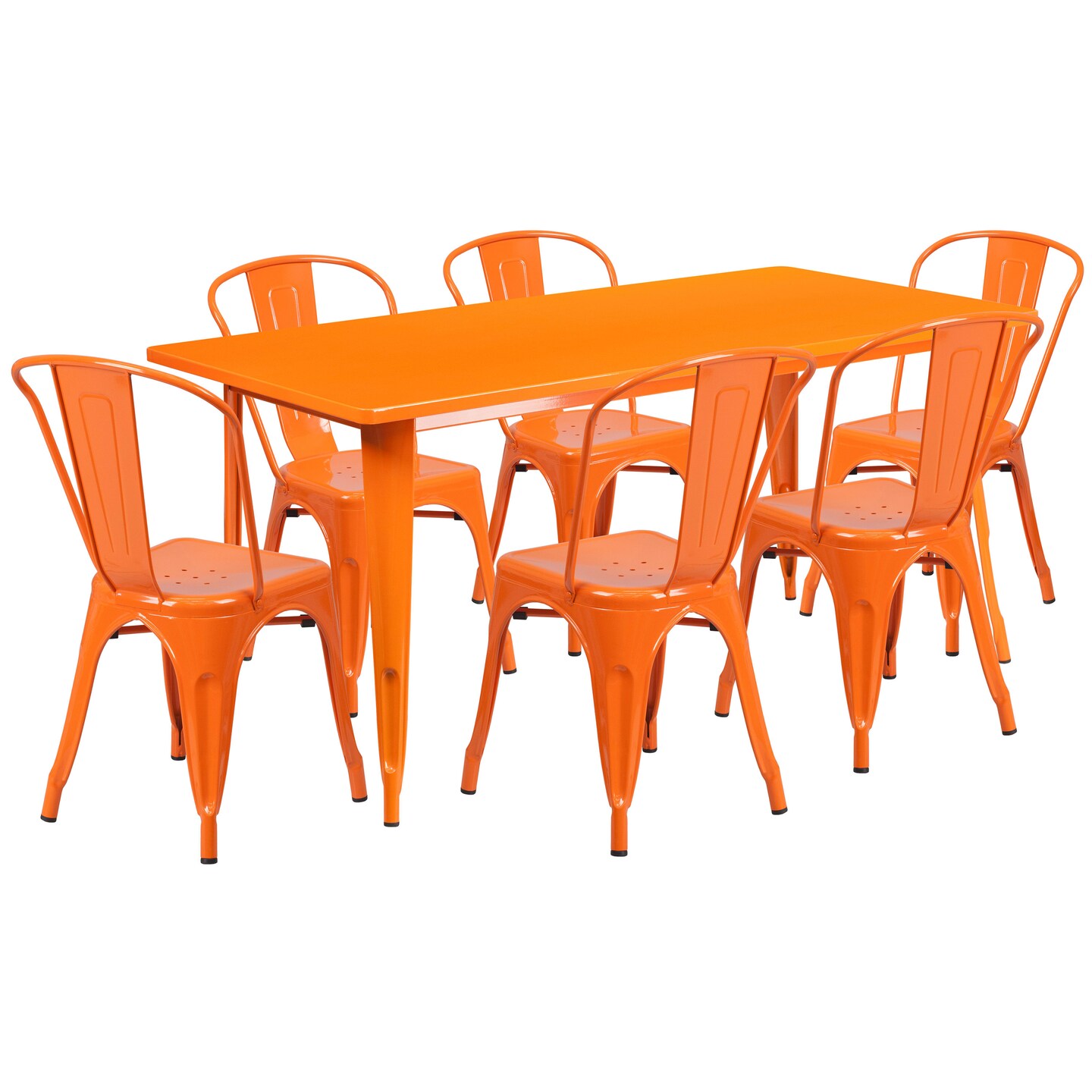 Emma and Oliver Commercial Grade Rectangular Metal Indoor-Outdoor Table Set with 6 Stack Chairs