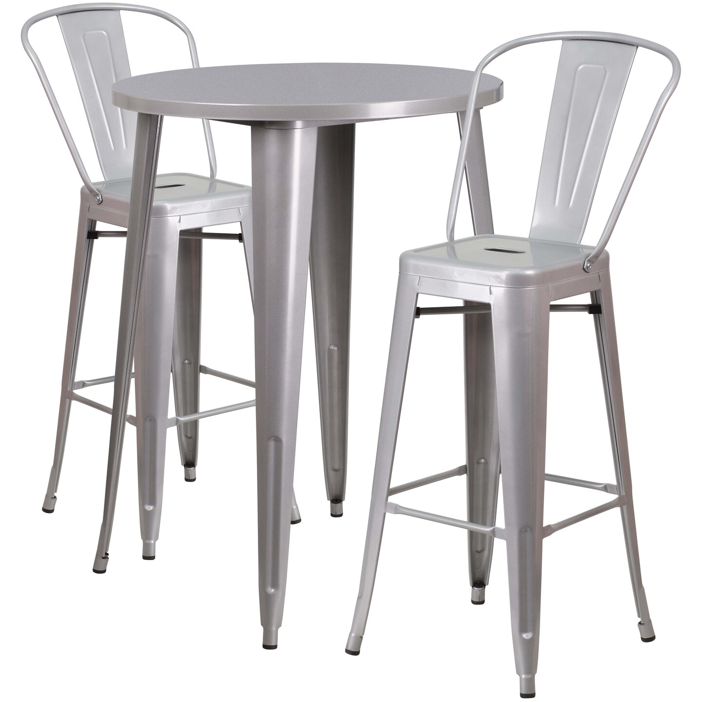 Emma and Oliver Commercial Grade 30&#x22; Round Metal Indoor-Outdoor Bar Table Set with 2 Cafe Stools