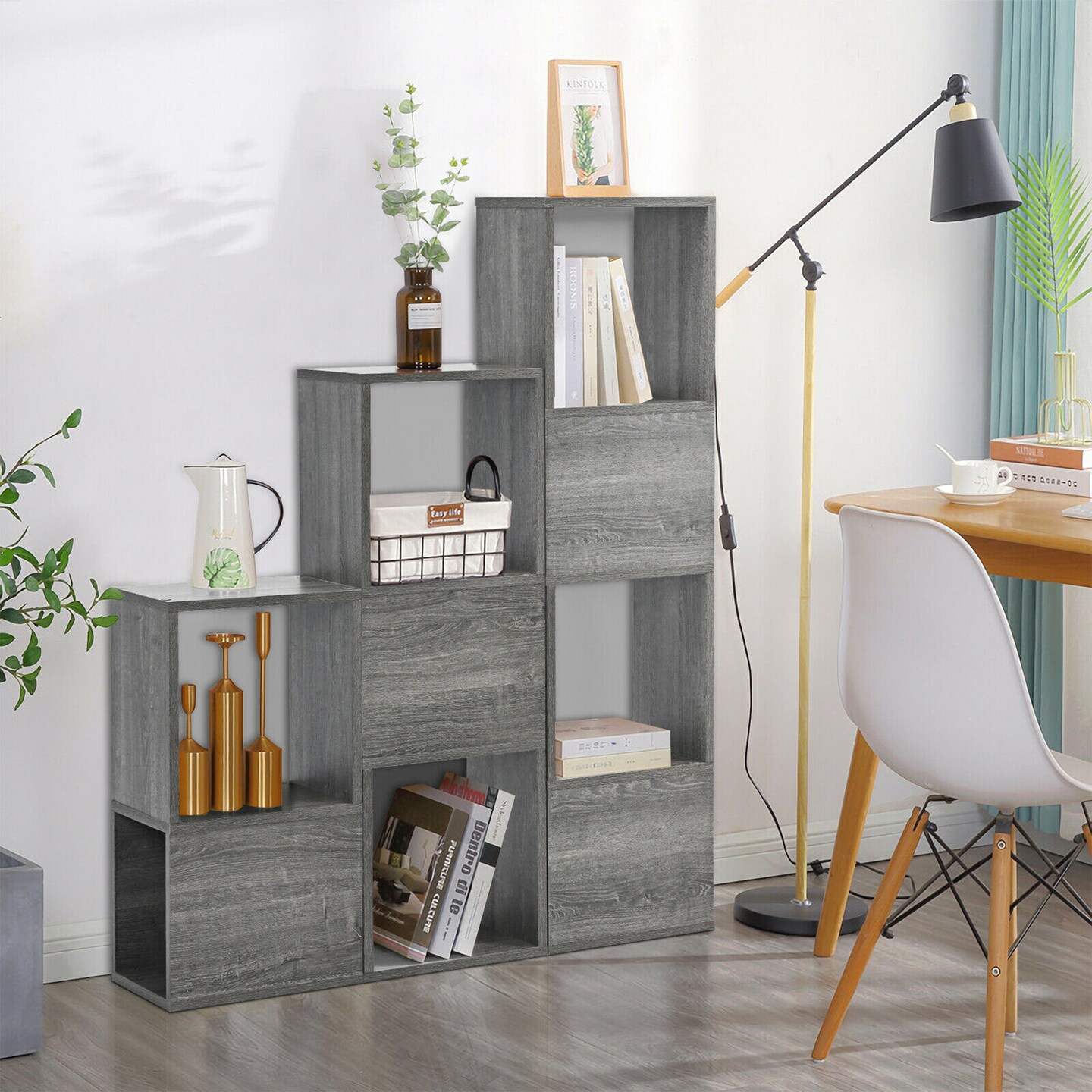 Costway Bookshelf Free Combination Bookcase Storage Organizer Display Shelf Gray