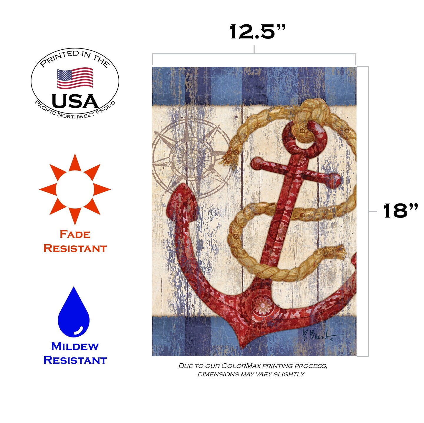 Rustic Anchor And Compass Decorative Boat Flag