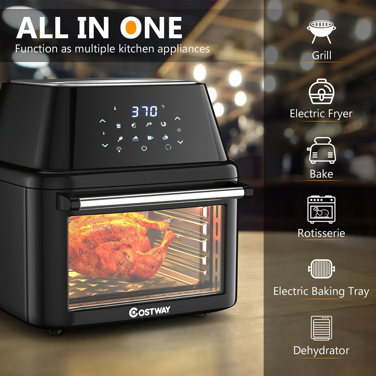 Costway 19 QT Multi-functional Air Fryer Oven 1800W Dehydrator Rotisserie w/ Accessories