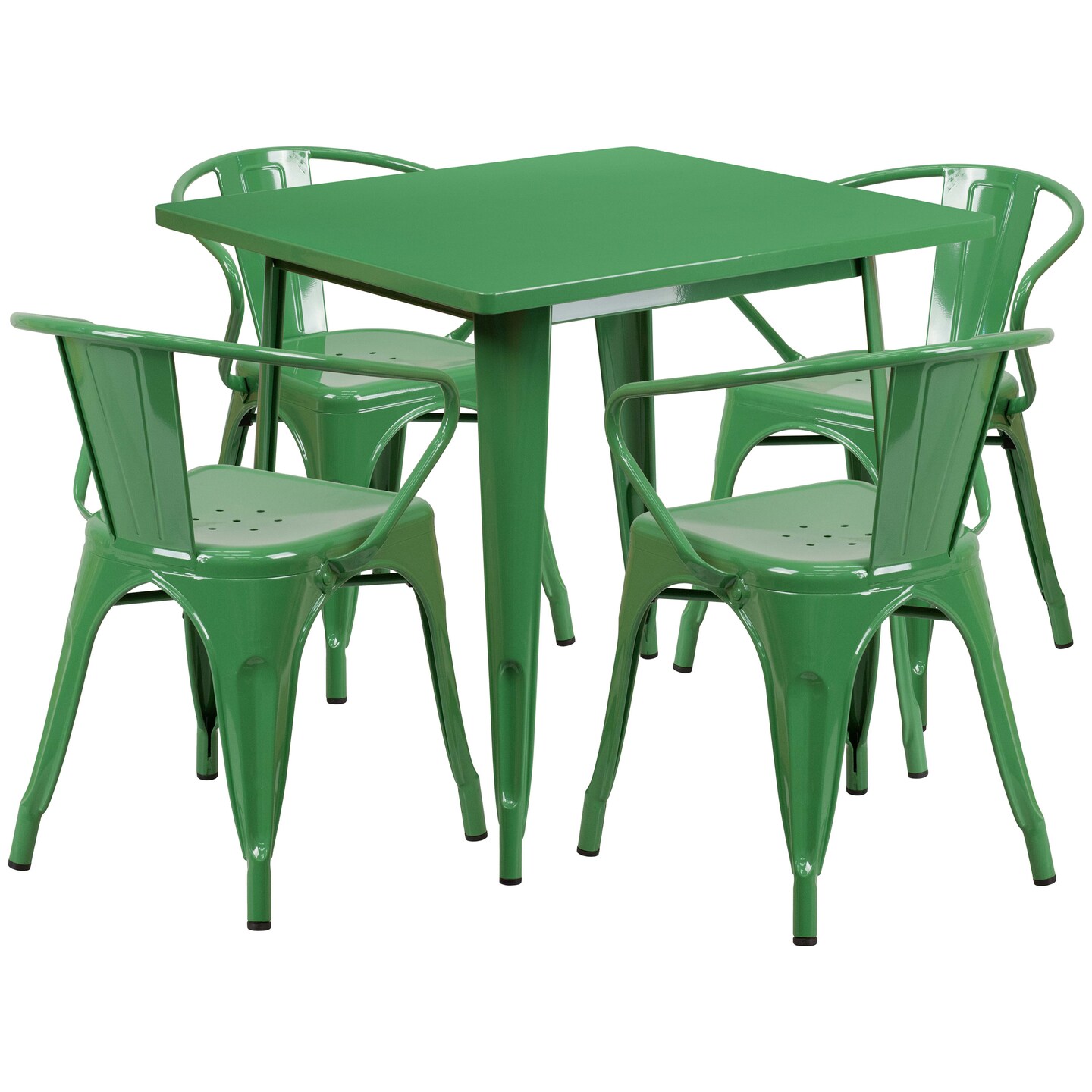 Emma and Oliver Commercial Grade 31.5" Square Metal Indoor-Outdoor Table Set with 4 Arm Chairs