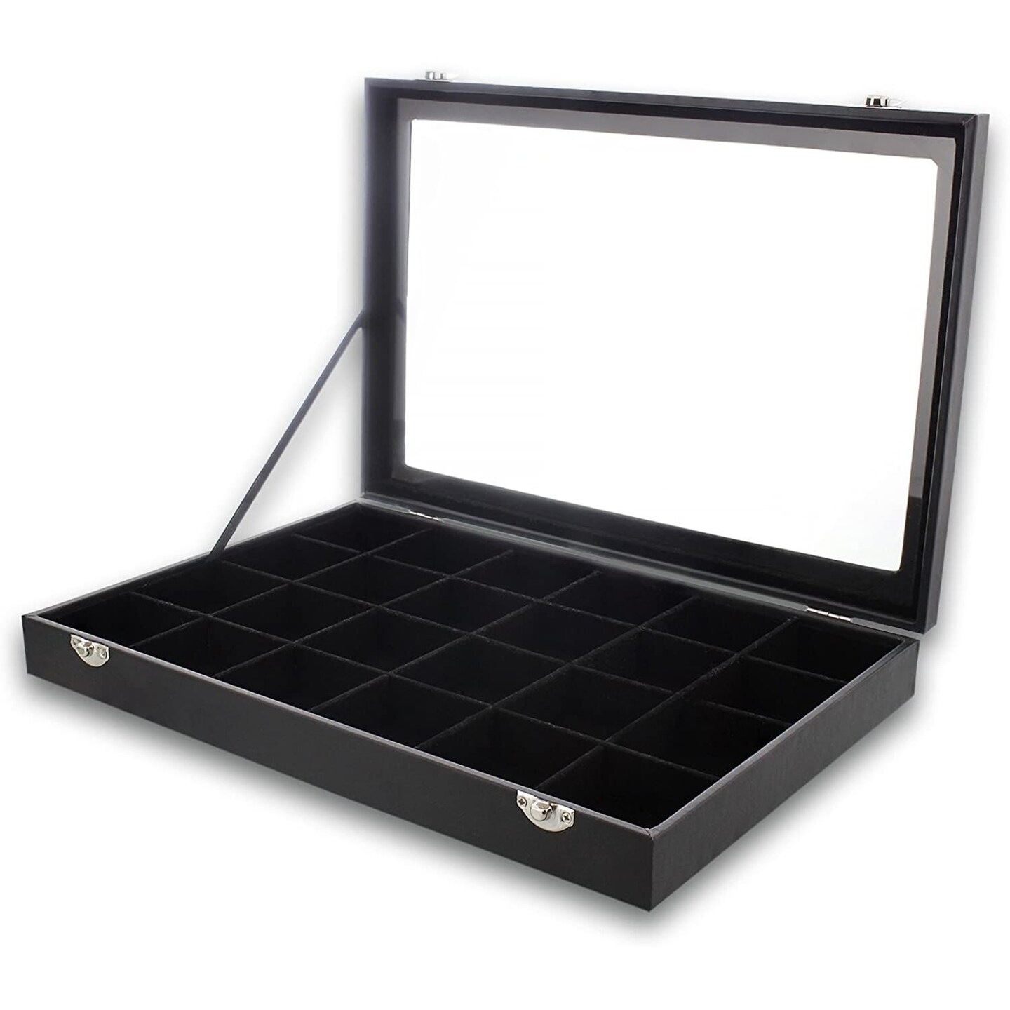 Black Jewelry Display Tray with Velvet Lining for Gemstones, Rocks (24 Slots, 14 x 9.5 x 2 In)