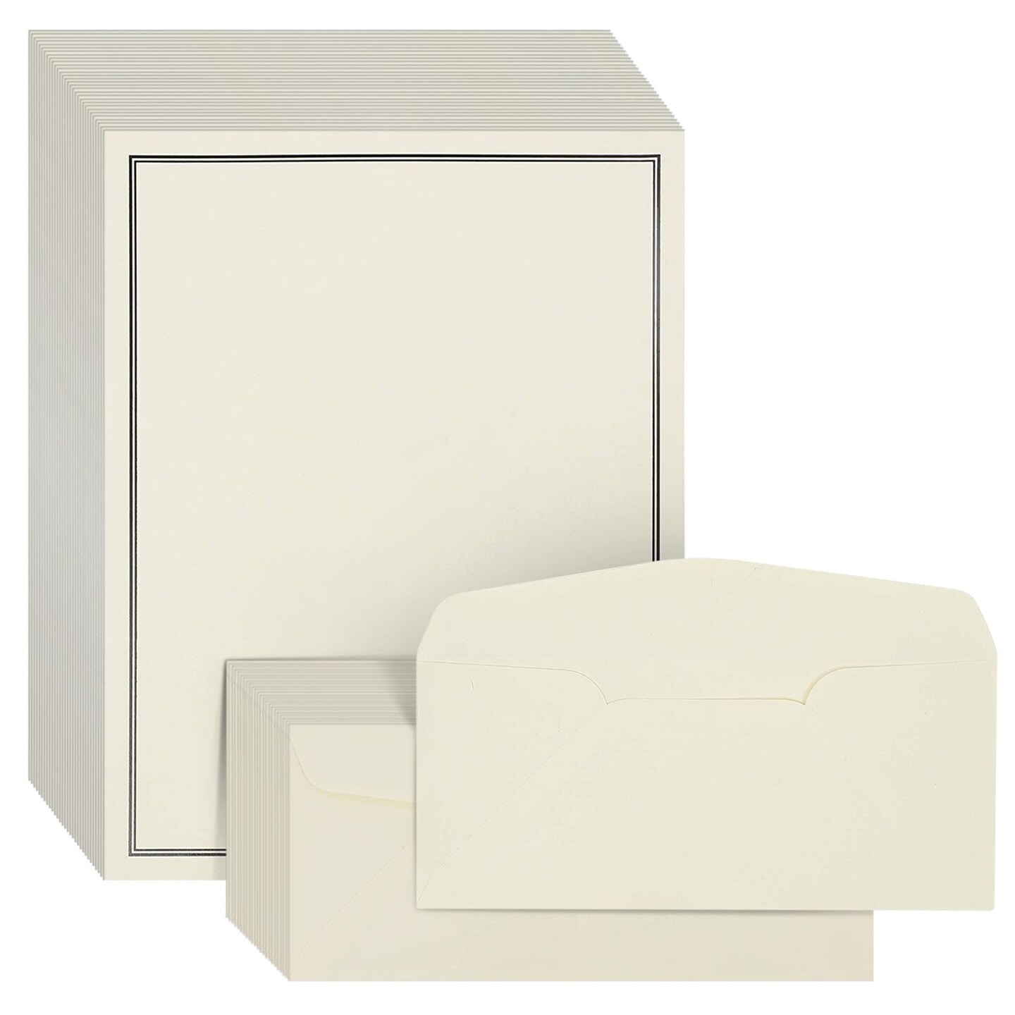 Ecru and Black Premium Stationery Paper Set, Letter Size (24 Envelopes