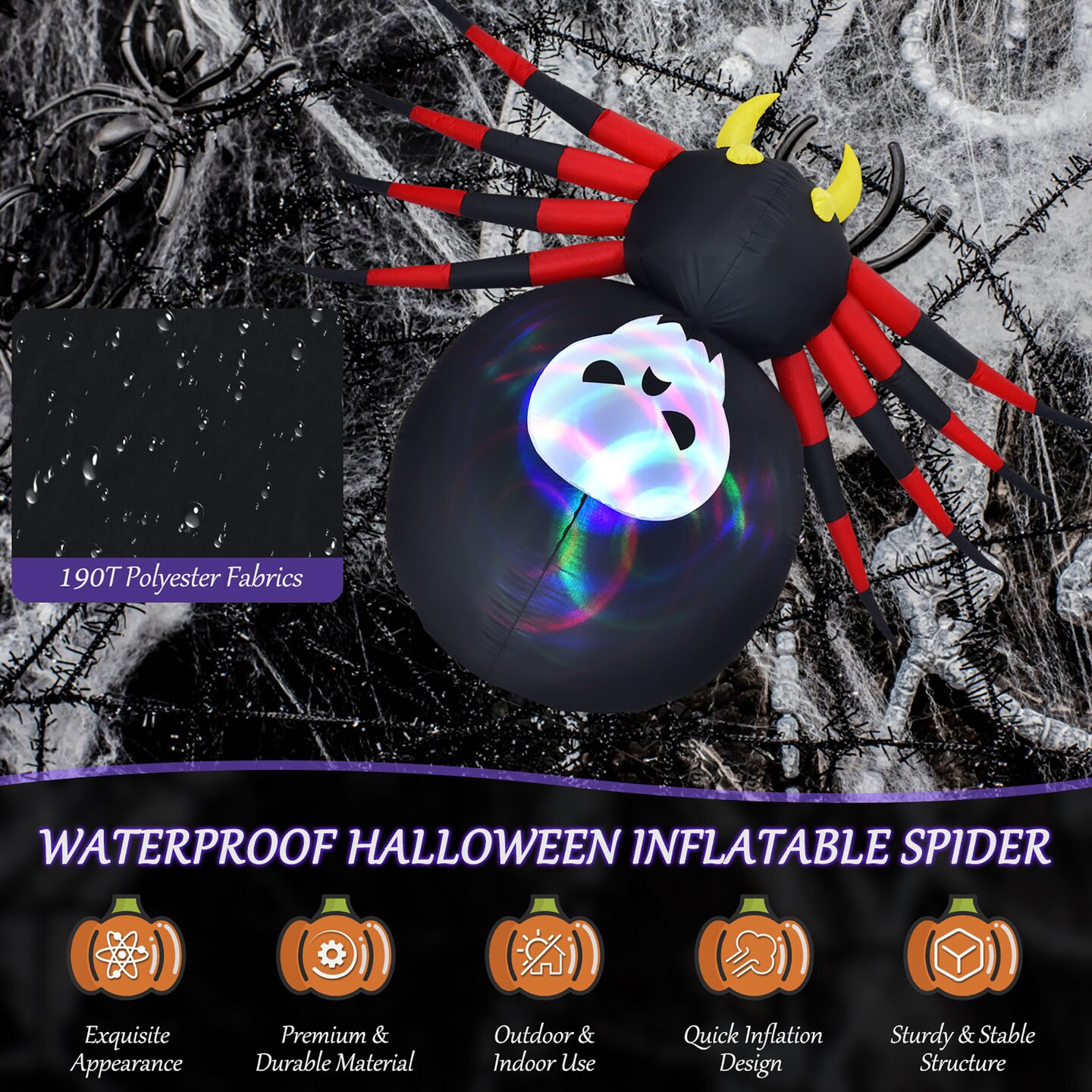 Costway 6.5FT Inflatable Halloween Spider Long Outdoor Indoor Blow Up Spider