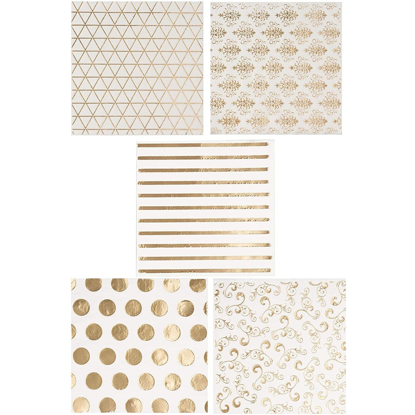 100 Pack White and Gold Paper Napkins - Disposable Cocktail Napkins for Wedding Reception, Birthday, 5x5 In