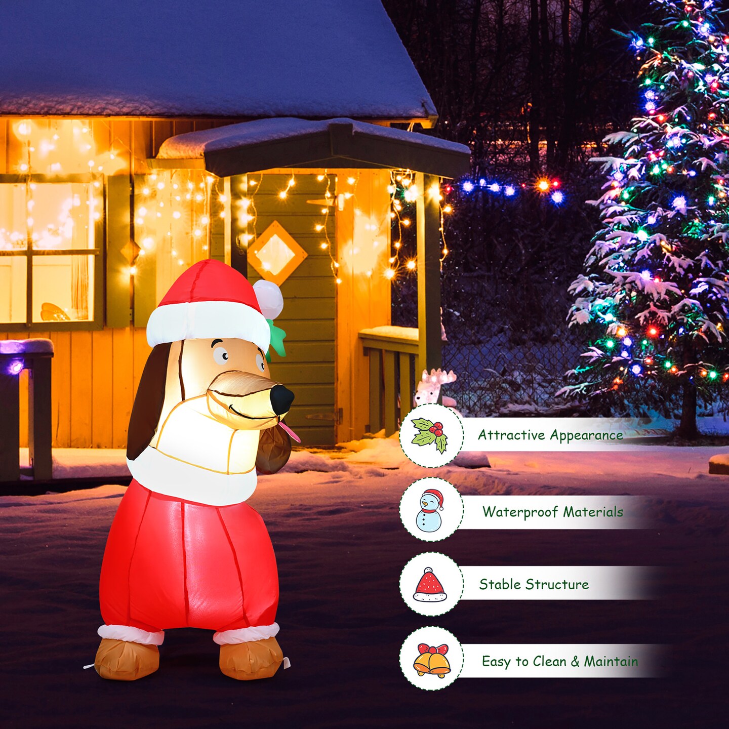 Costway 5 FT Inflatable Christmas Dog w/ LED Lights Blow Up Outdoor Yard Lawn Decoration