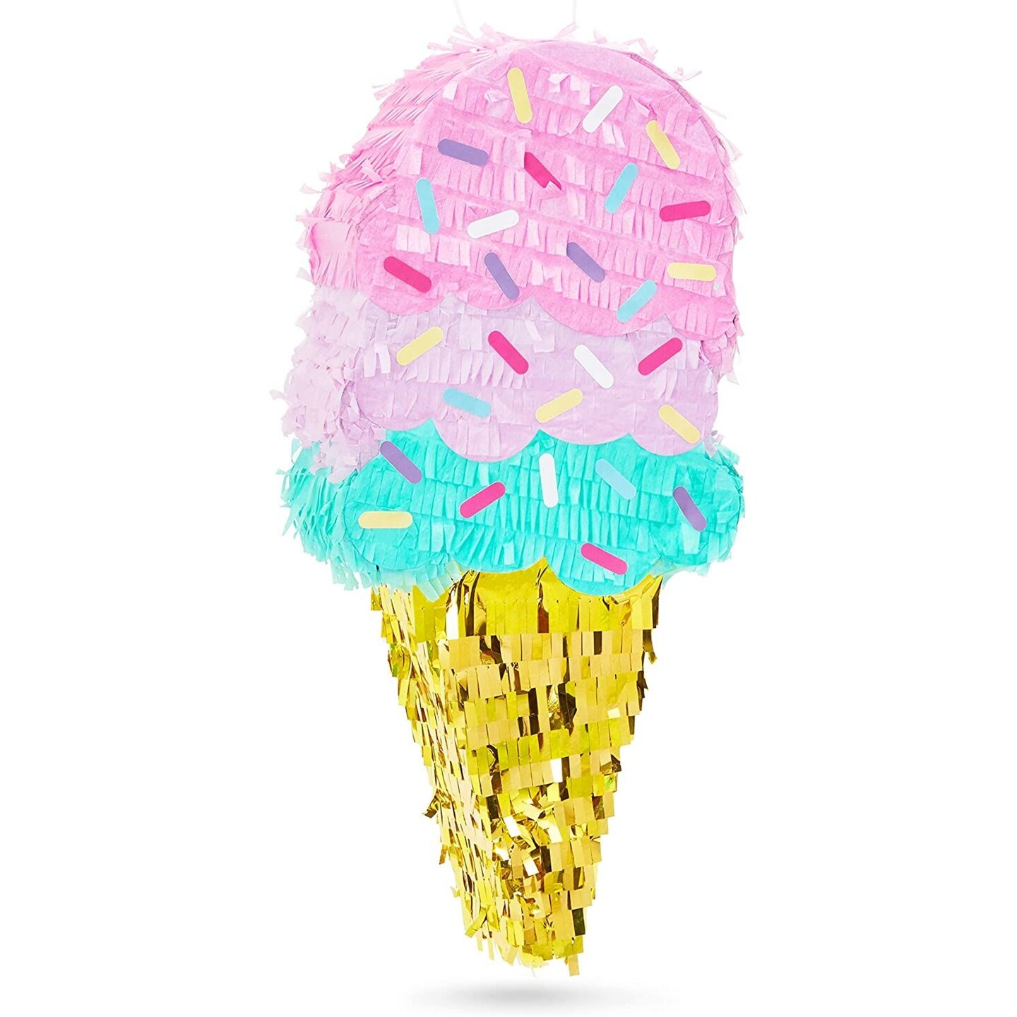 Mini Ice Cream Pinata for Summer Theme Birthday, Colorful Sprinkles for Ice Cream Party Supplies (16.5 x 7.5 In)
