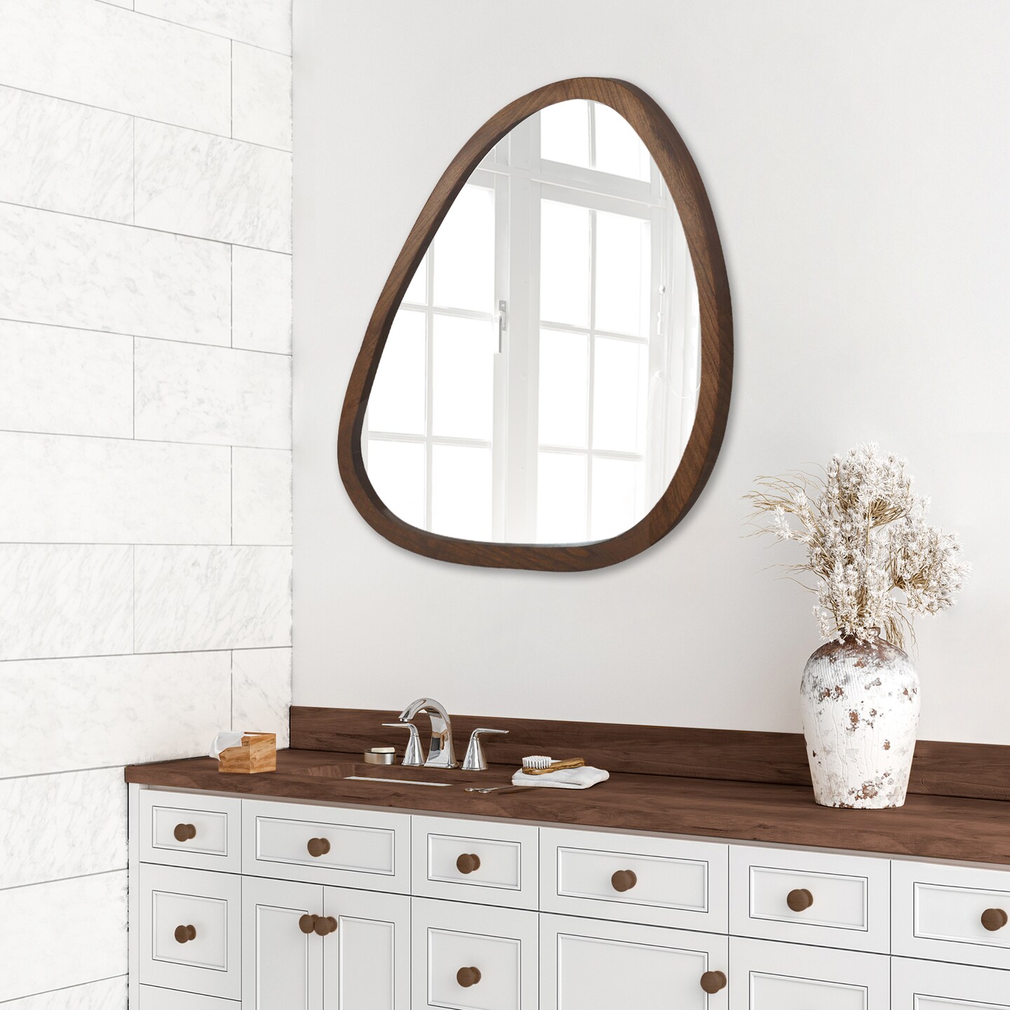 Americanflat Mirror in Natural Sycamore - Irregular Wall Mirror for Bathroom, Living Room, Entryway Hall, and Decorative Mirror for Bedroom