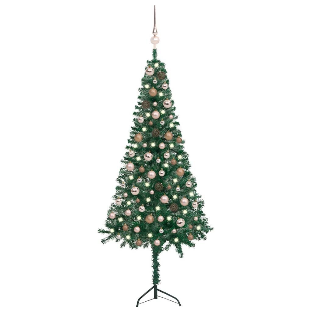 Corner Artificial Christmas Tree LEDs&Ball Set Green PVC