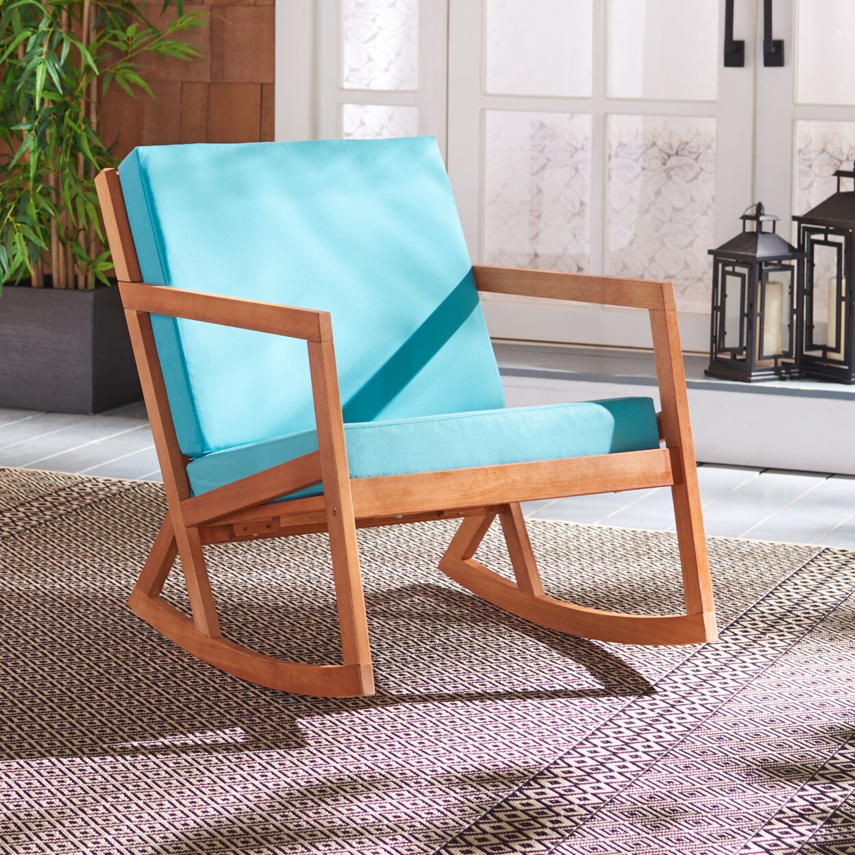 Safavieh Outdoor Collection Vernon Rocking Chair Natural/Aqua